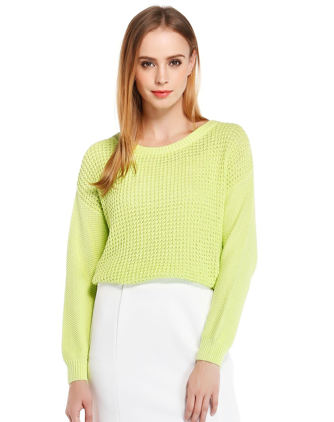 > izzue女款浅黄绿色百搭舒适长袖针织衫