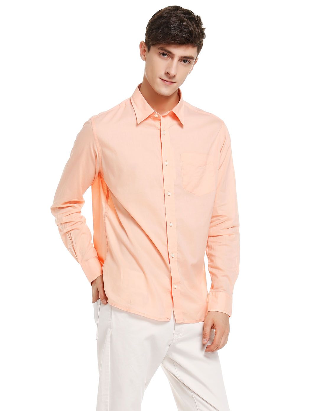 spao男款浅橙色斯文大方长袖衬衫
