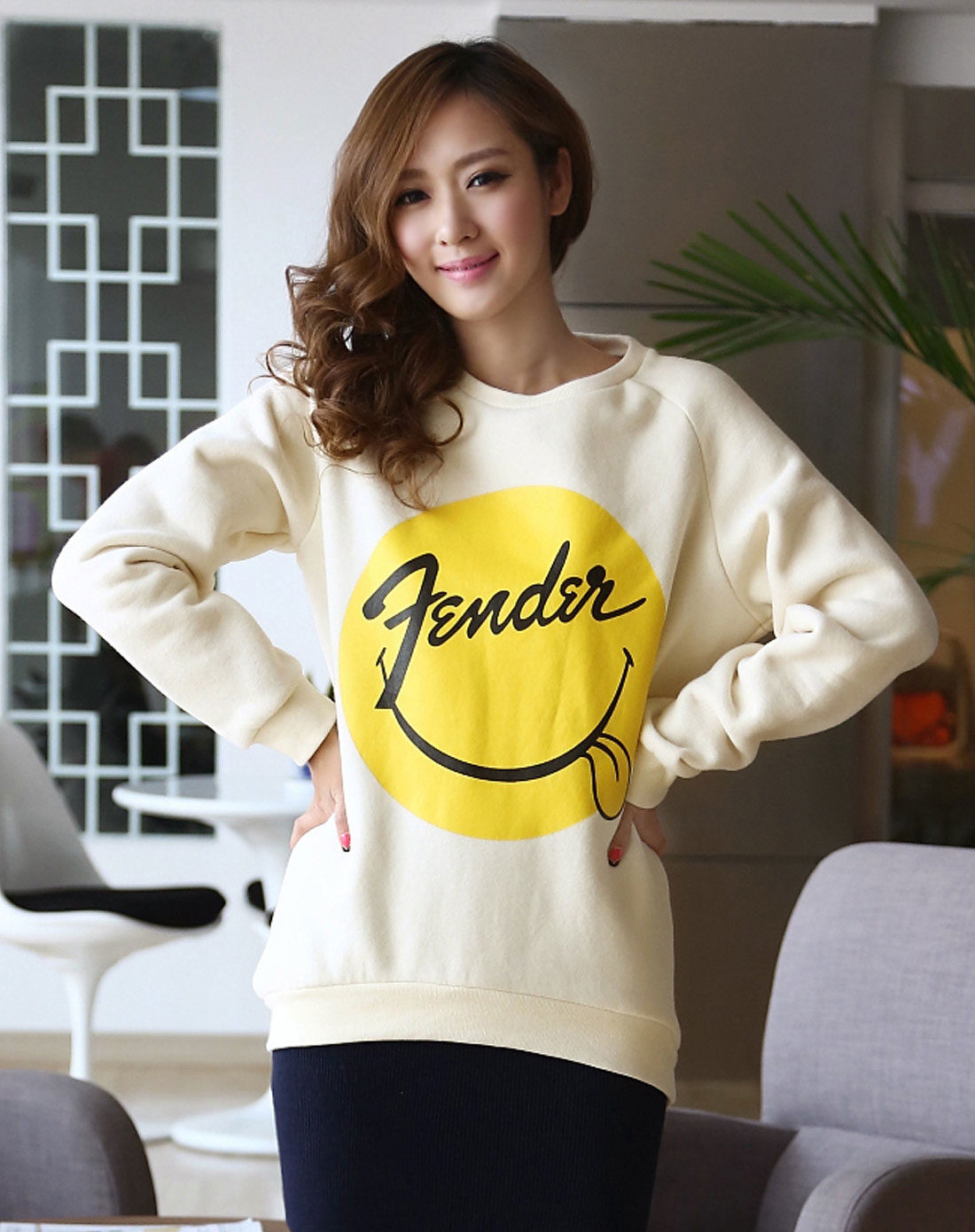 韩都衣舍hstyle女上装专场圆领蝙蝠袖卫衣jq2073-象牙色(加绒)_唯品会