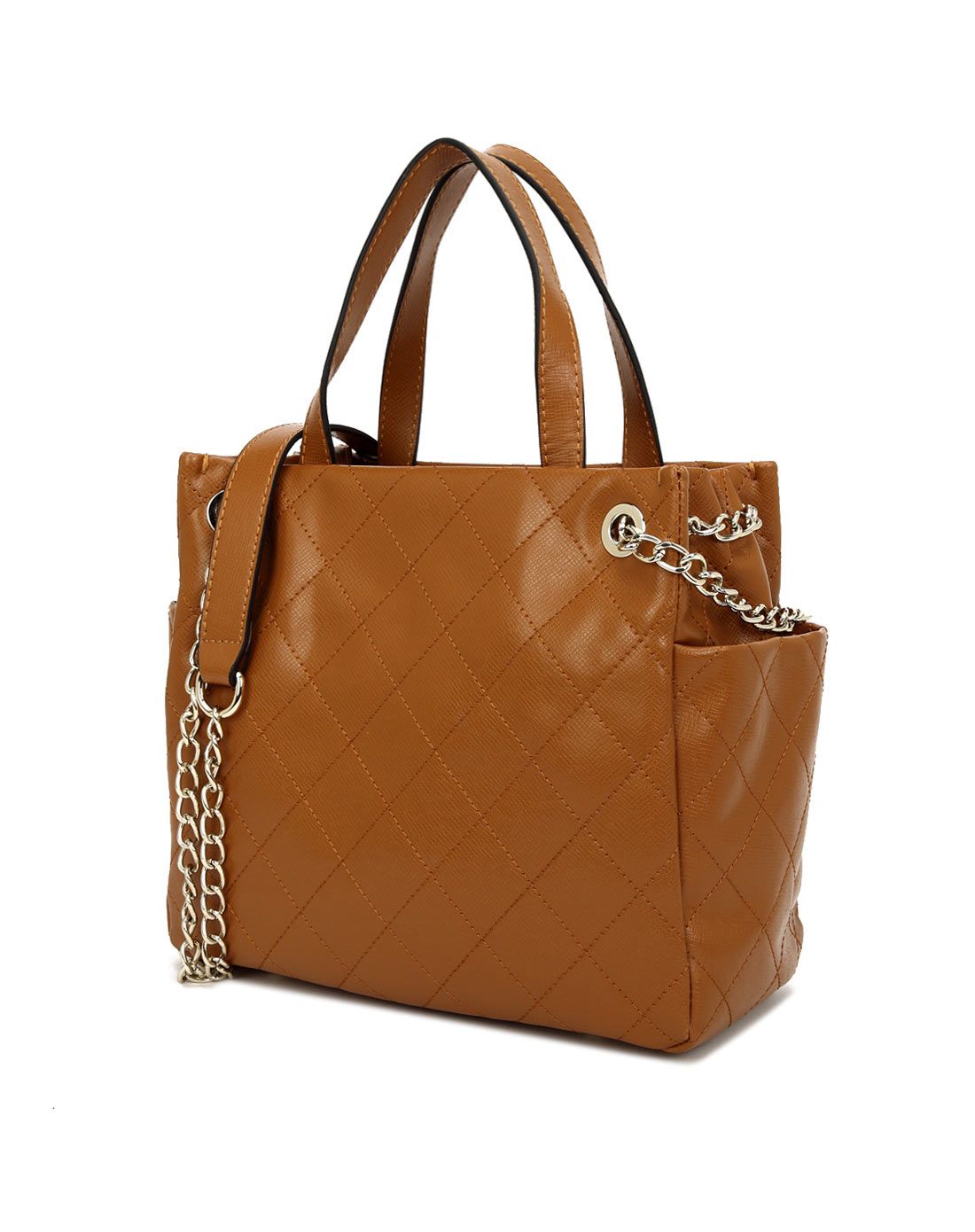 女款棕色时尚经典菱格手提包