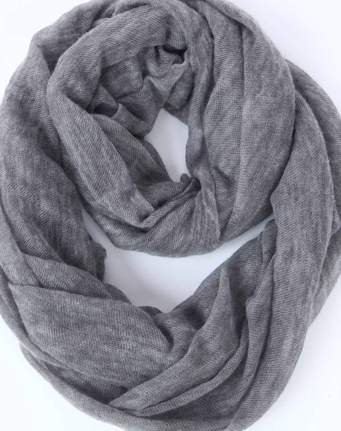 女款浅烟灰色柔软精纺100%羊绒围巾