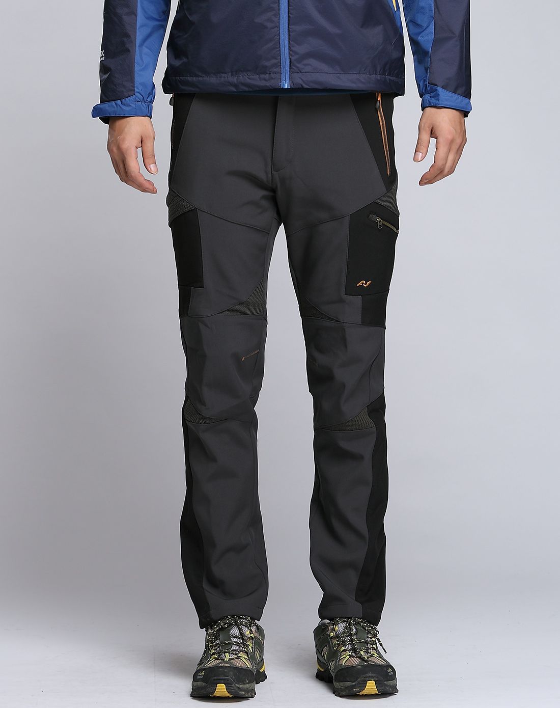四面弹力 男款深灰色加绒冲锋裤 防雨