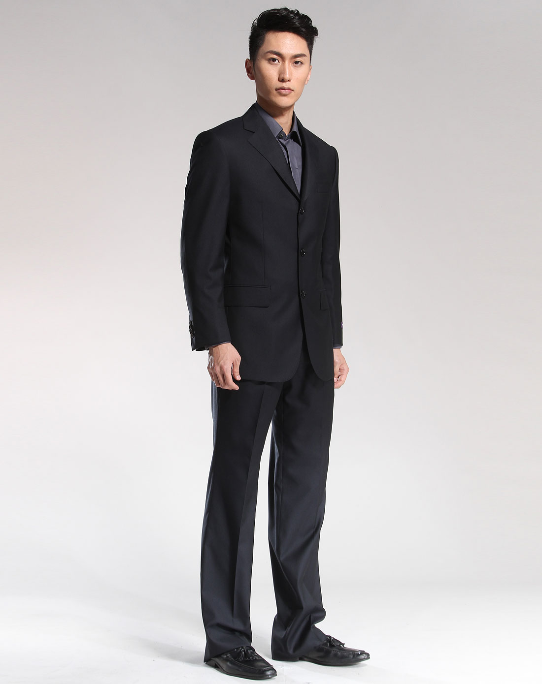 培罗成progen男装专场-黑蓝色简约经典长袖西服套装