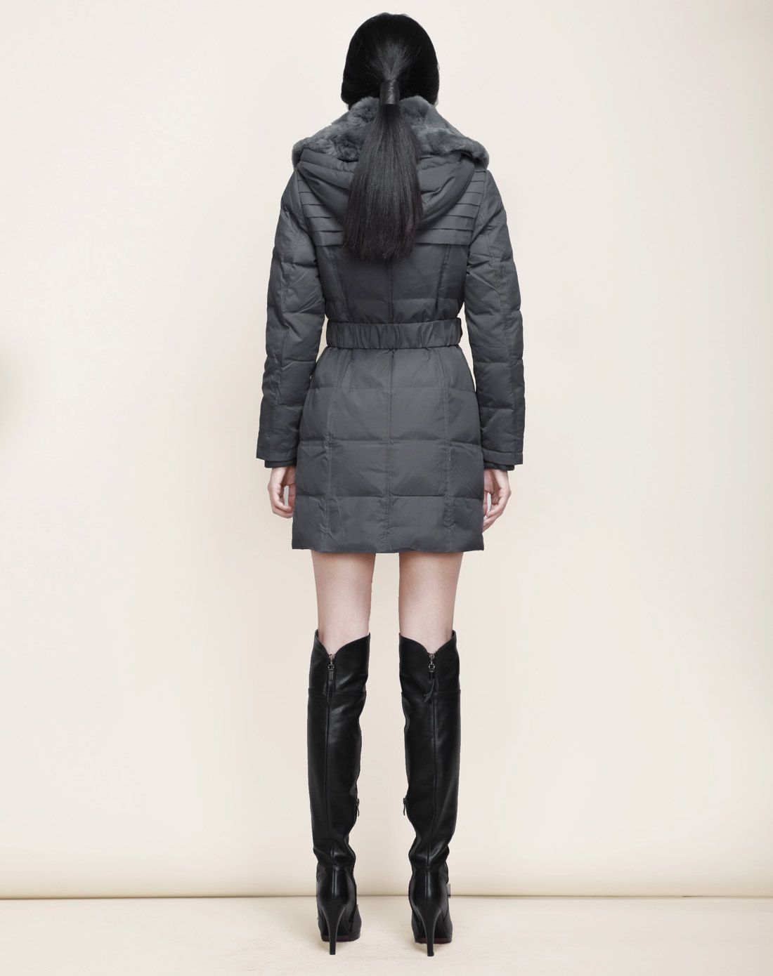 法迪羽绒服男女女款时尚玛雅灰獭兔毛领中长款羽绒服fc11118-105_唯品