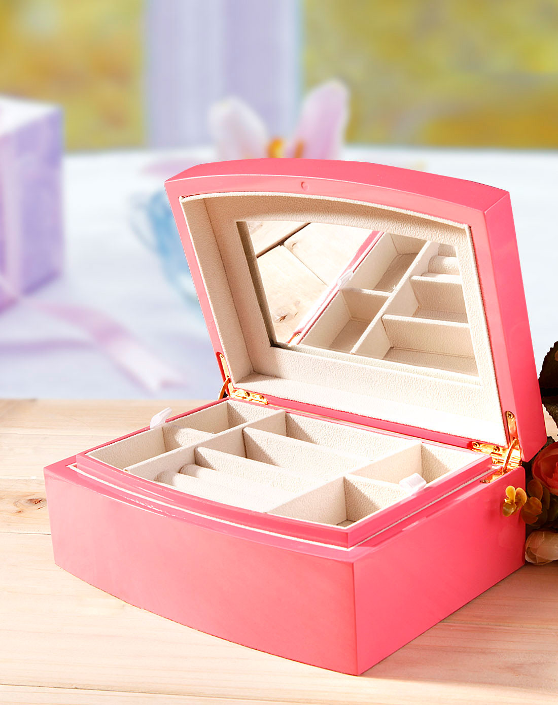 钢琴烤漆首饰盒化妆盒(粉色)