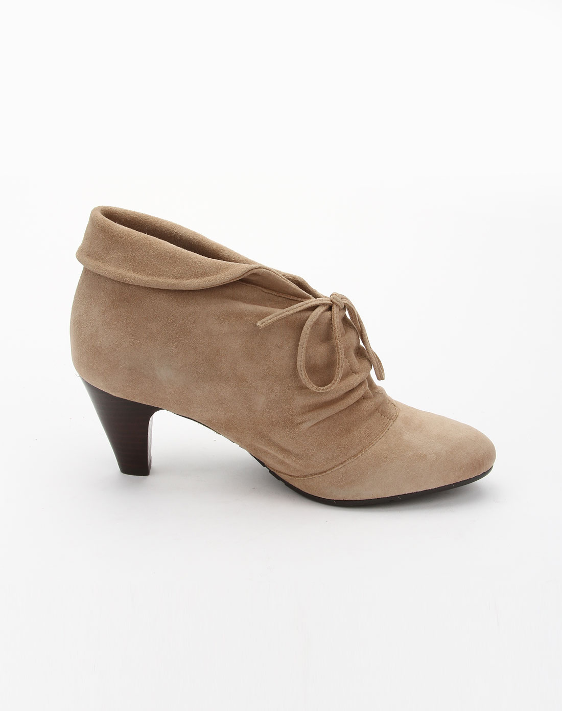 女款驼色简约褶皱高跟深口单鞋