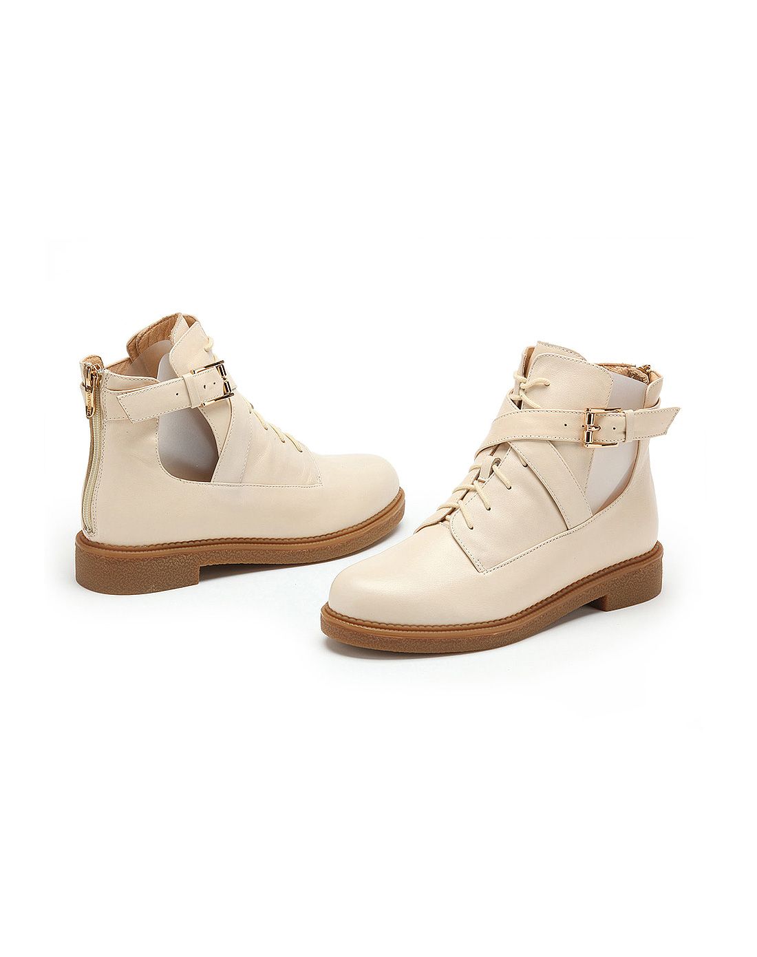 菲伯丽尔fbl 米白色牛皮时尚短靴
