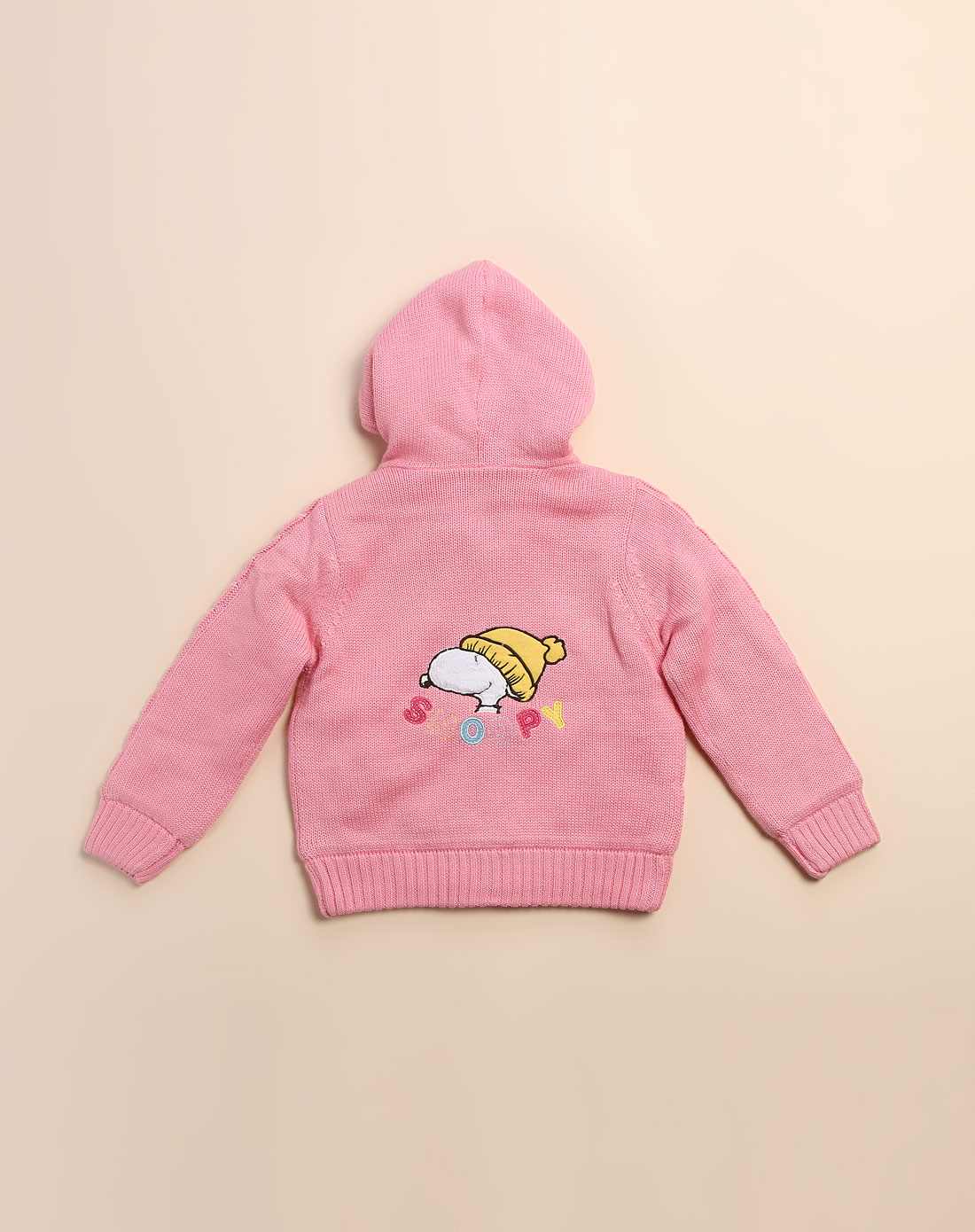 史努比snoopy-童装专场-女童粉红色连帽绣花长袖毛衣外套