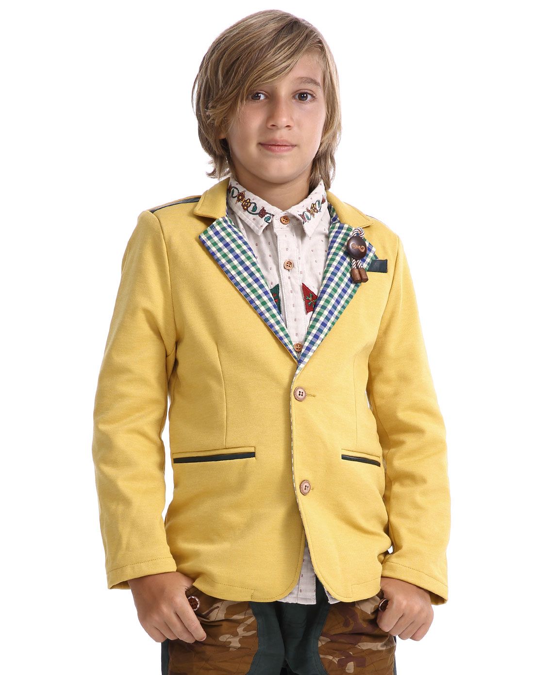 男童黄色v领英伦贵族品质外套