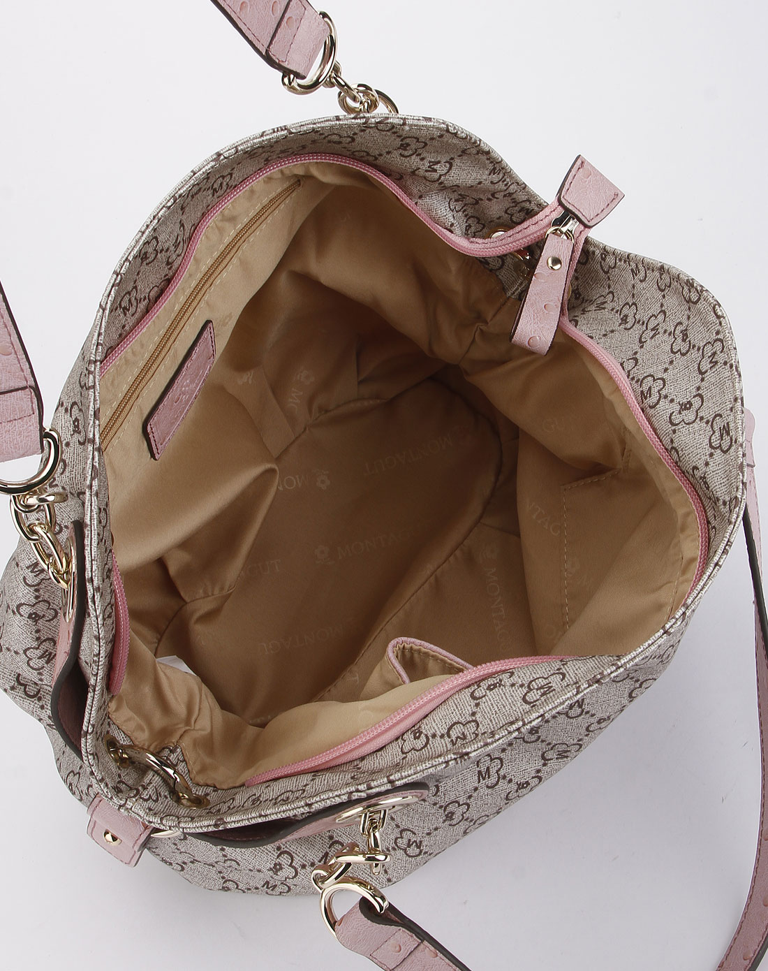 梦特娇montagut女包专场-女款杏/粉红色图纹休闲手提包