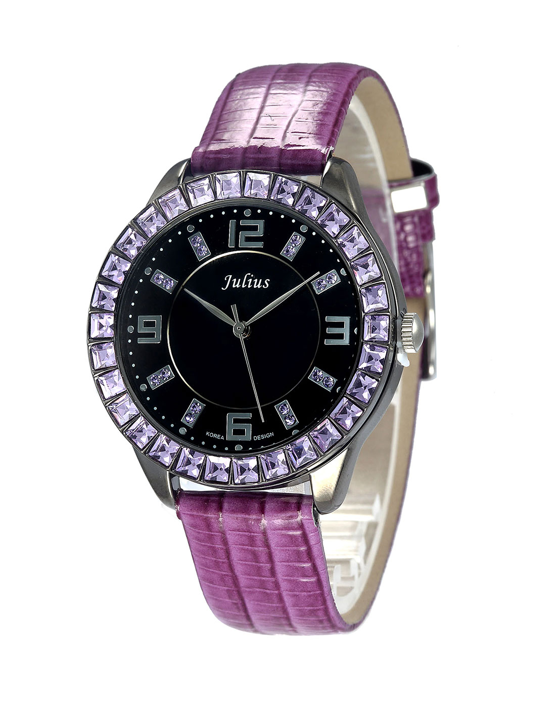 julius 女款黑/紫/银色时尚高贵皮带石英手表