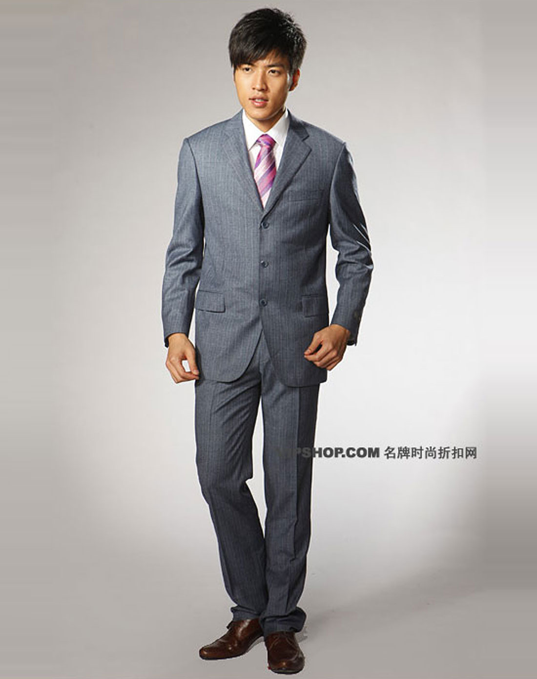 法派fapai男装专场-男款深蓝灰/紫红色线纹西服套装