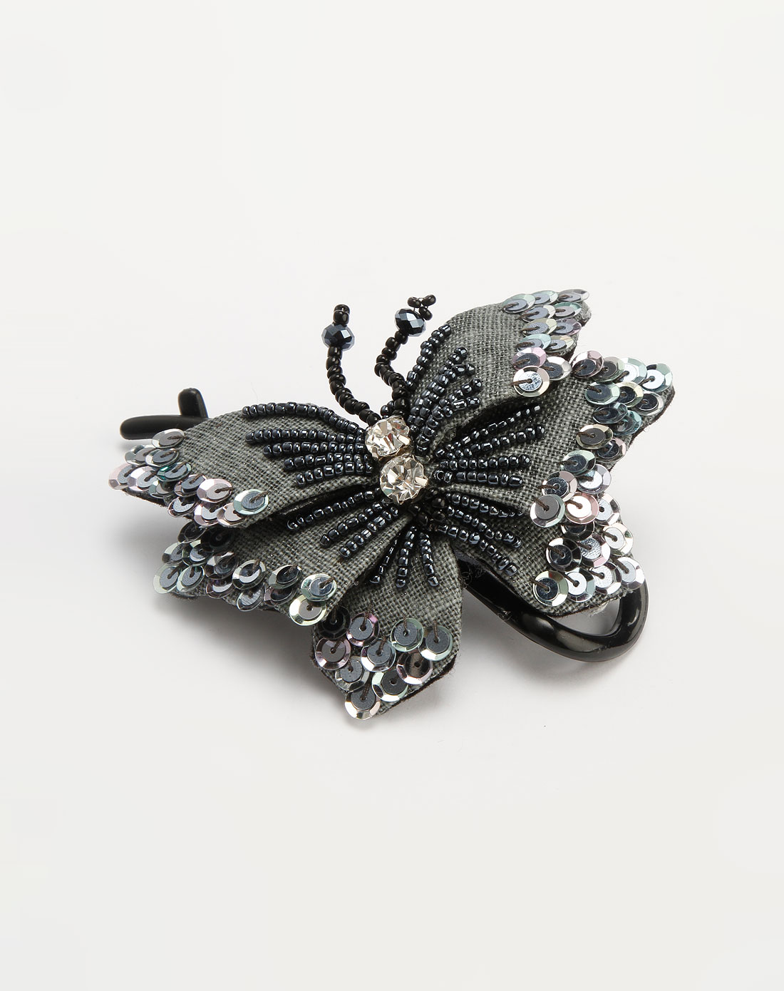 女灰色亮片串珠蝴蝶发饰