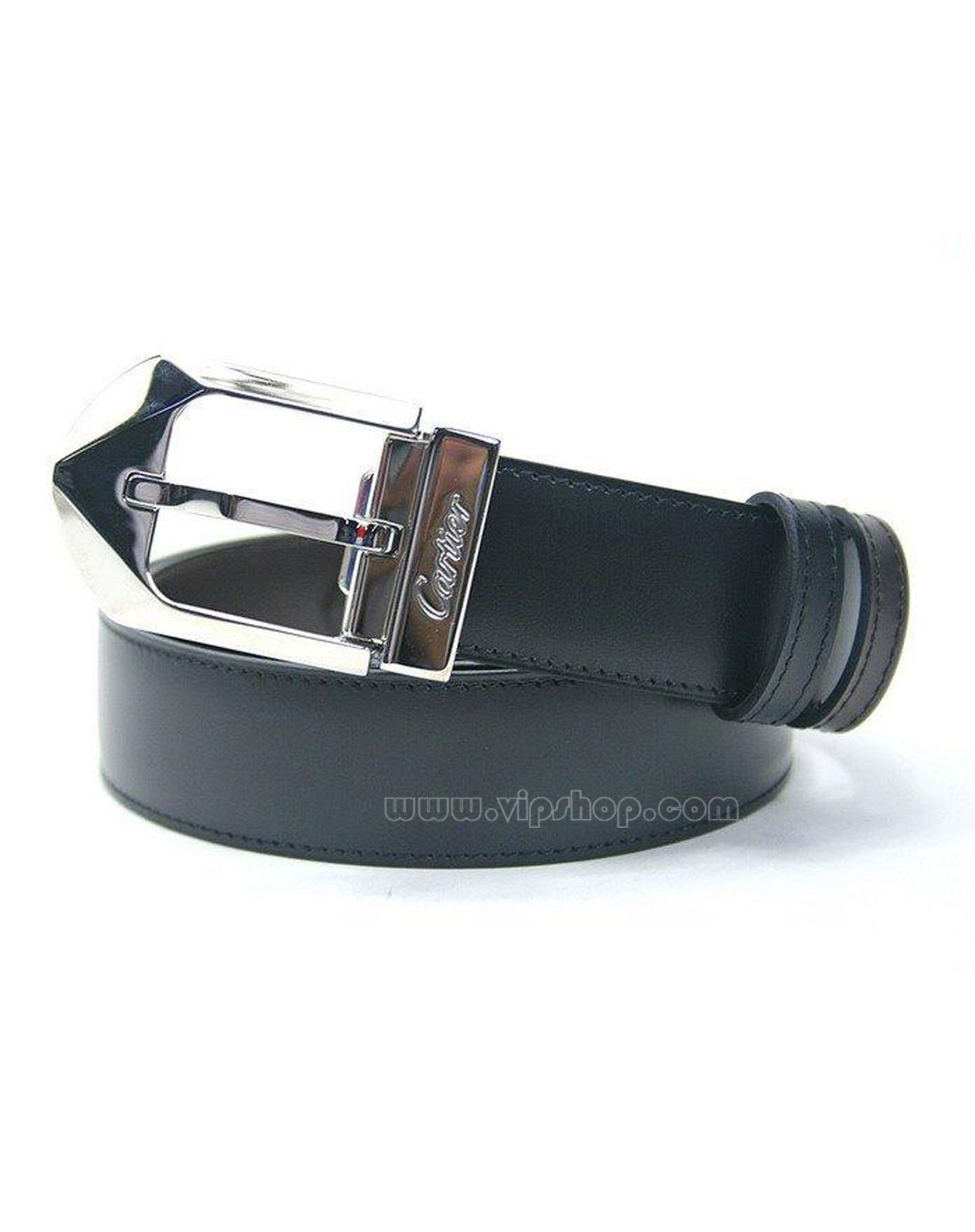 cartier 男款质感精致银扣真皮皮带黑色
