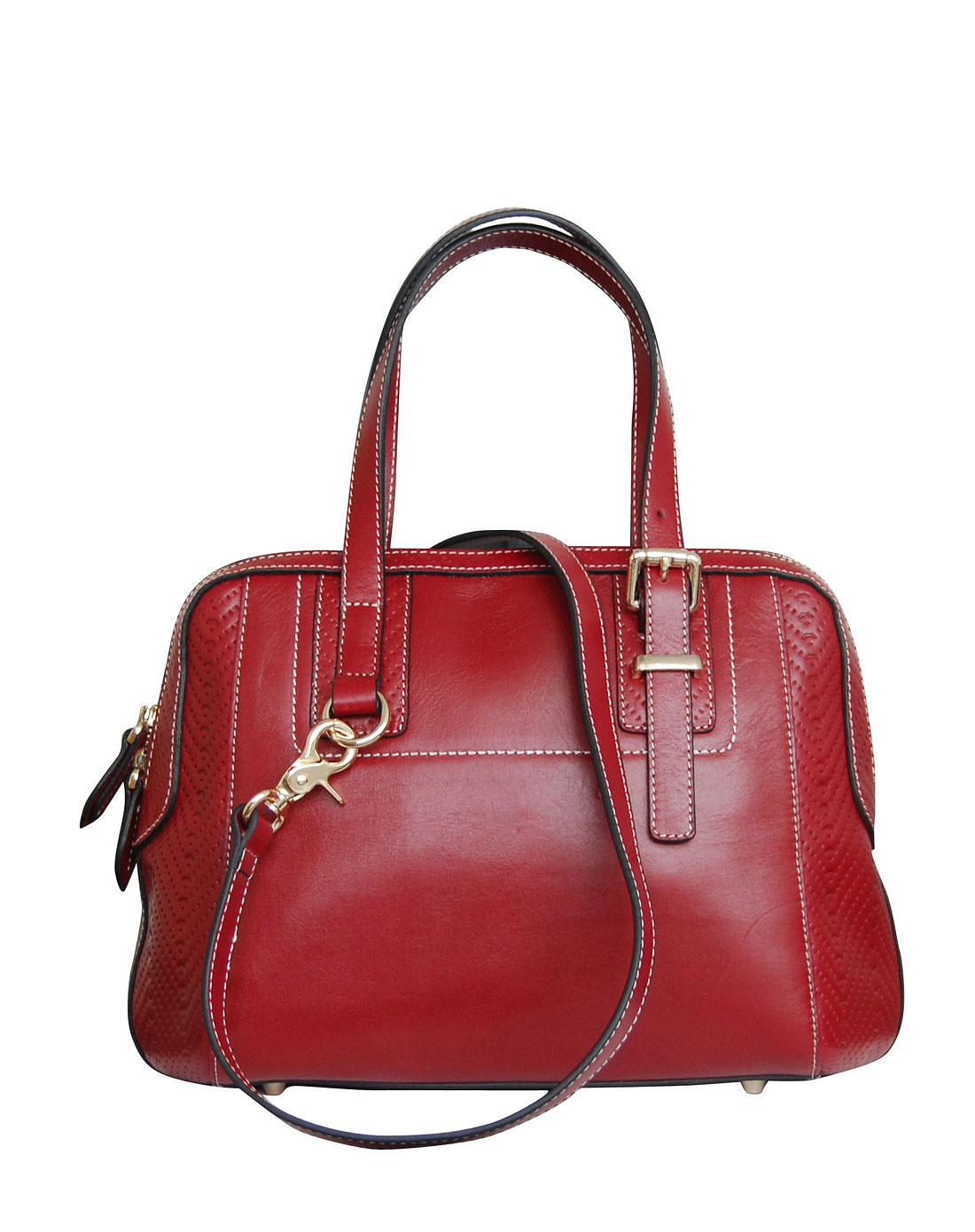 女款褐红色进口头层牛皮精致优雅系列手提斜挎包