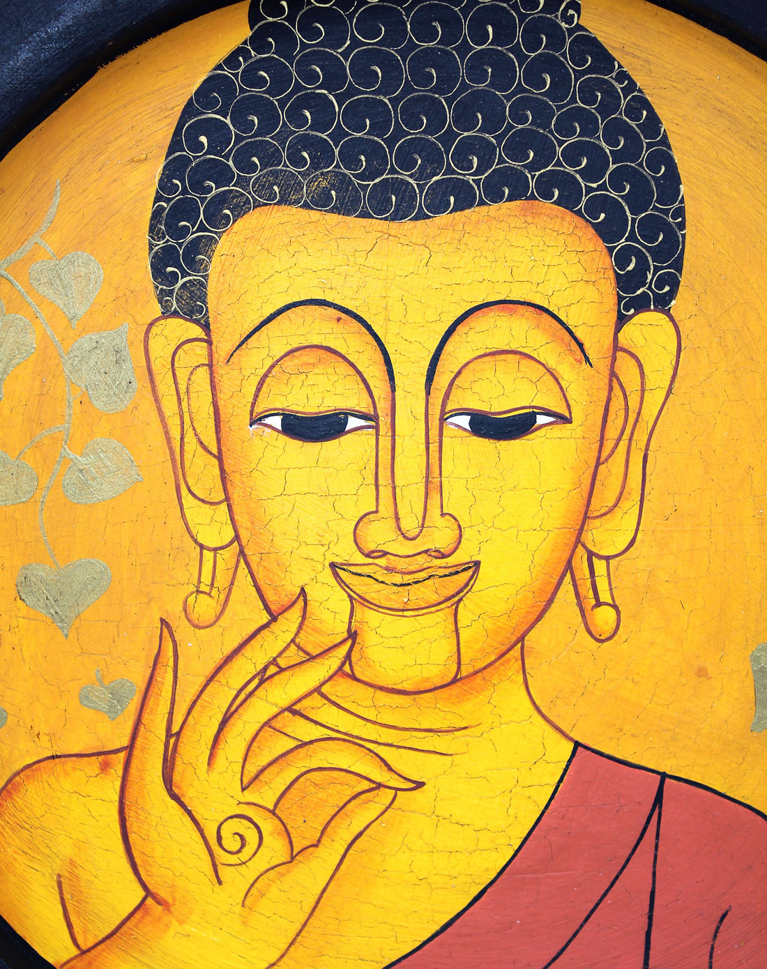 泰国天然芒果木摆件拈花佛像佛盘正面黄色