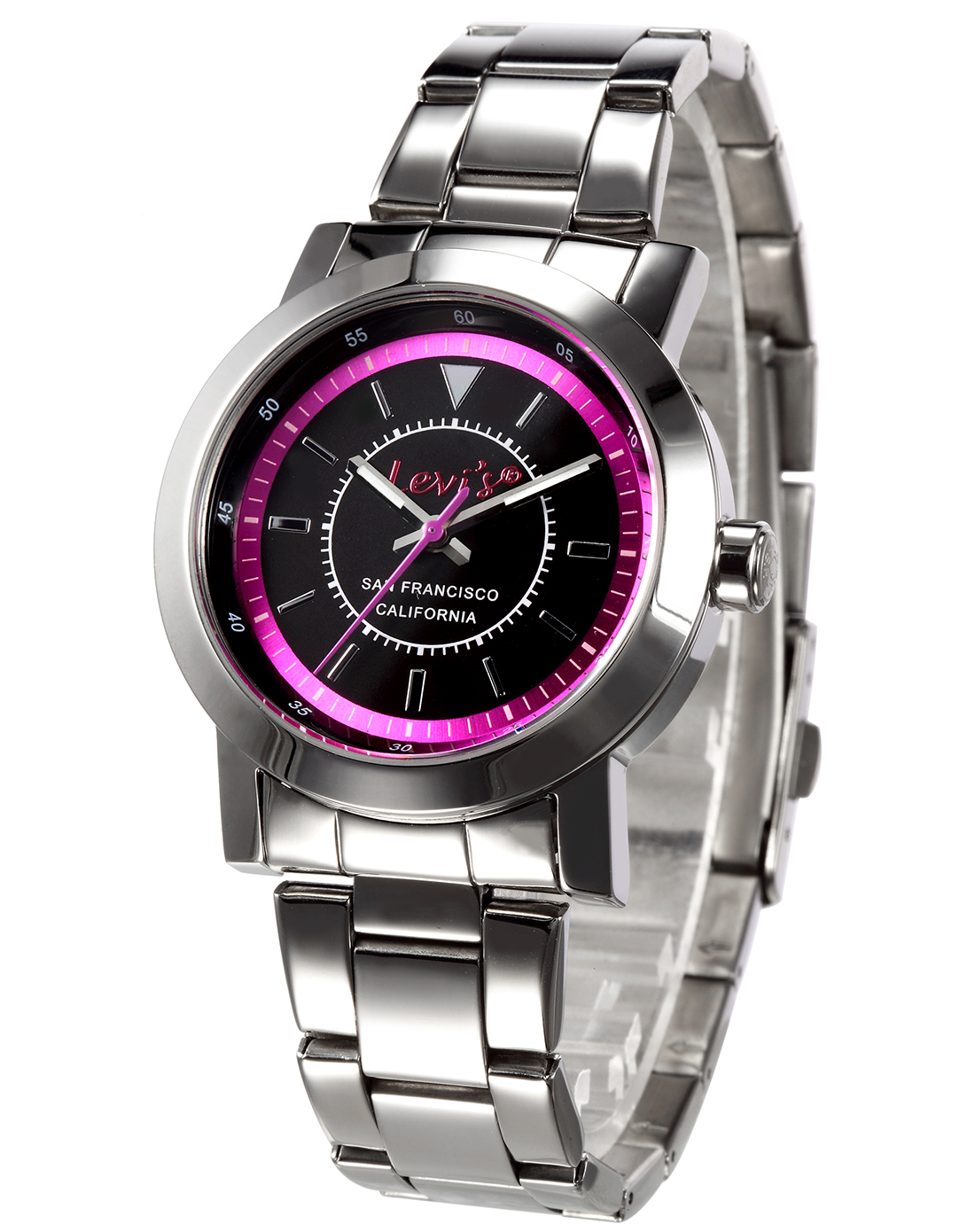 levis 中性款银/黑色潮流时尚不锈钢石英手表