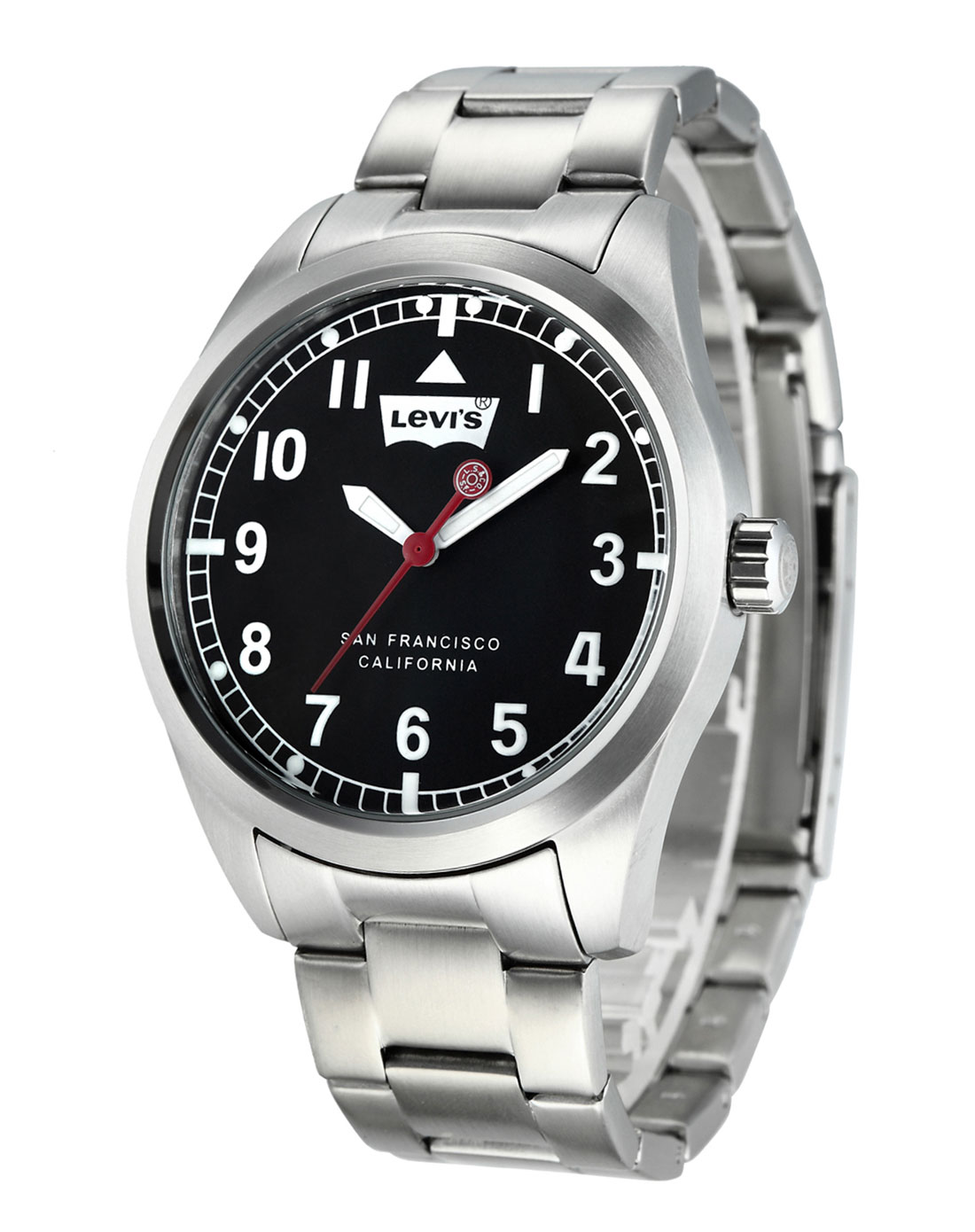 levis 男款银/黑色简约商务休闲钢带石英手表