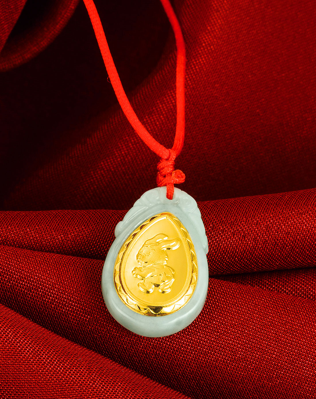 天然a货翡翠金镶玉十二生肖项链 兔