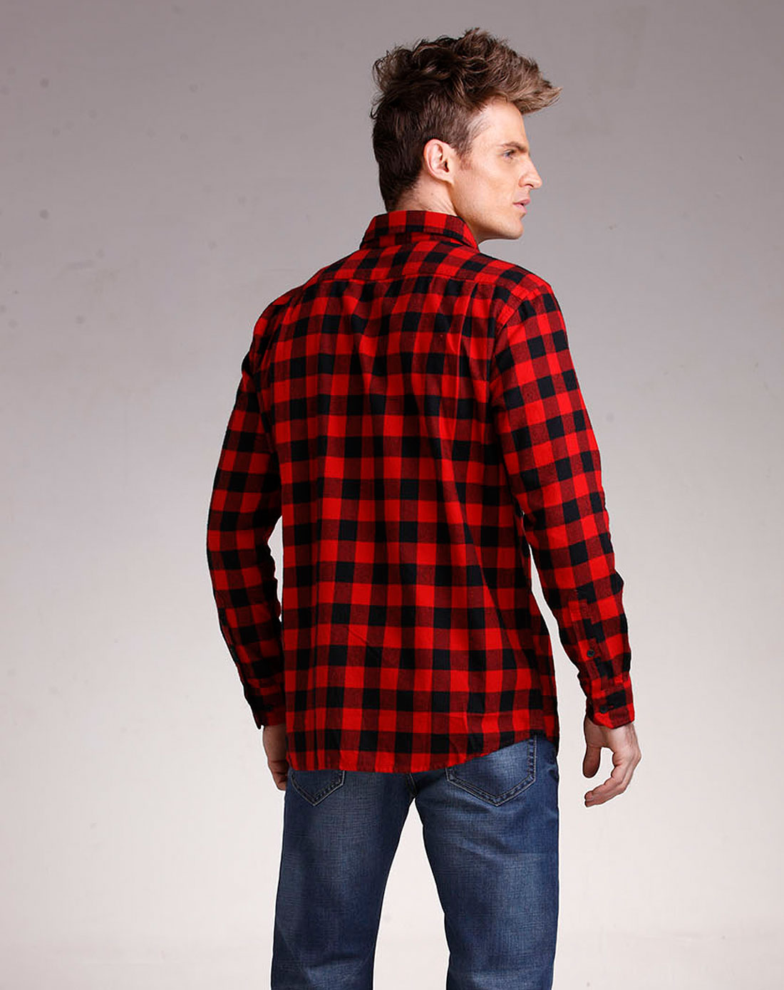 男款红色红格衬衫