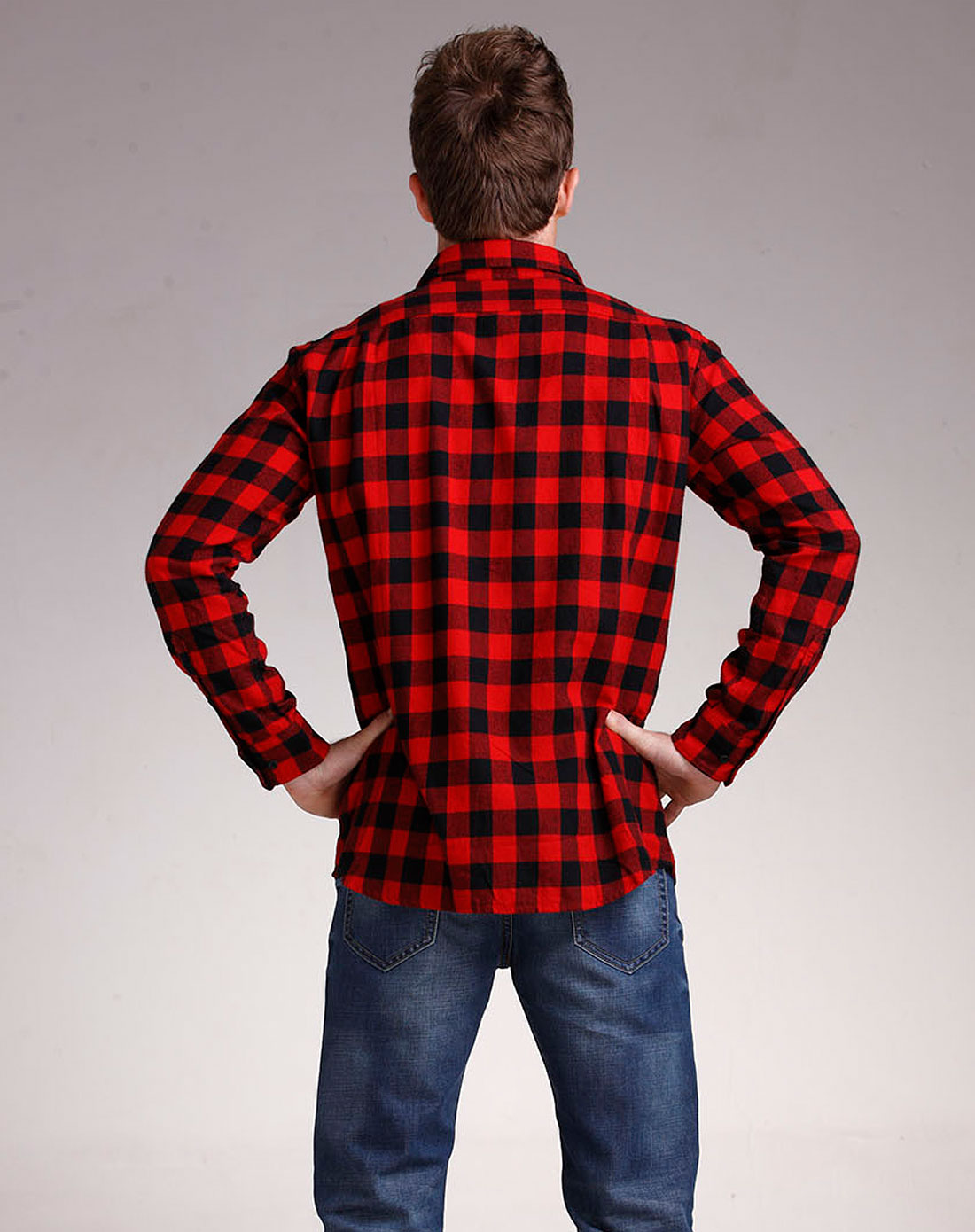 男款红色红格衬衫