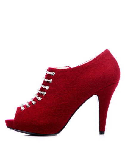 女款酒红色性感小鱼嘴高跟鞋