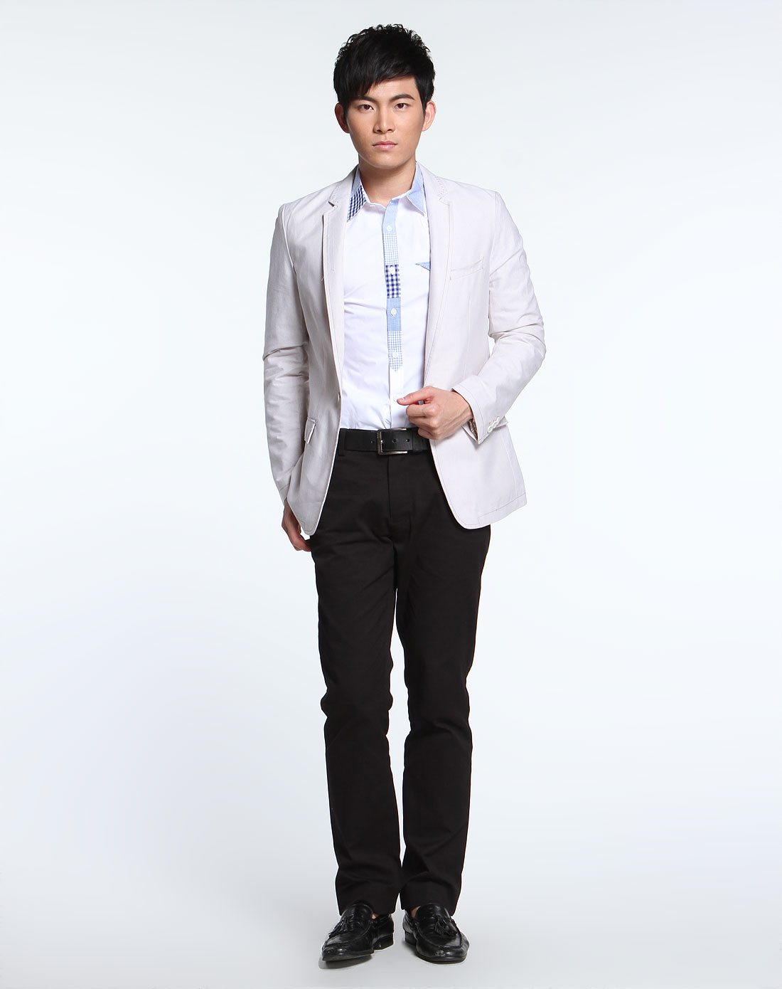 owenwong灰白色休闲长袖西装ws21g003-48_唯品会