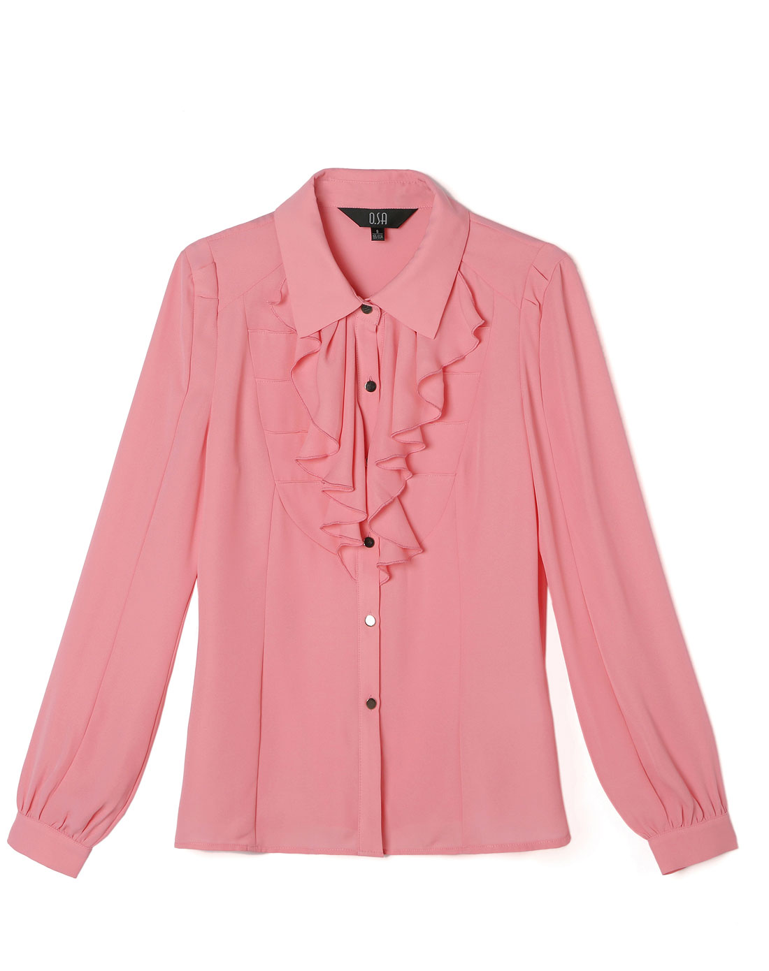 桃红色荷叶边休闲衬衫