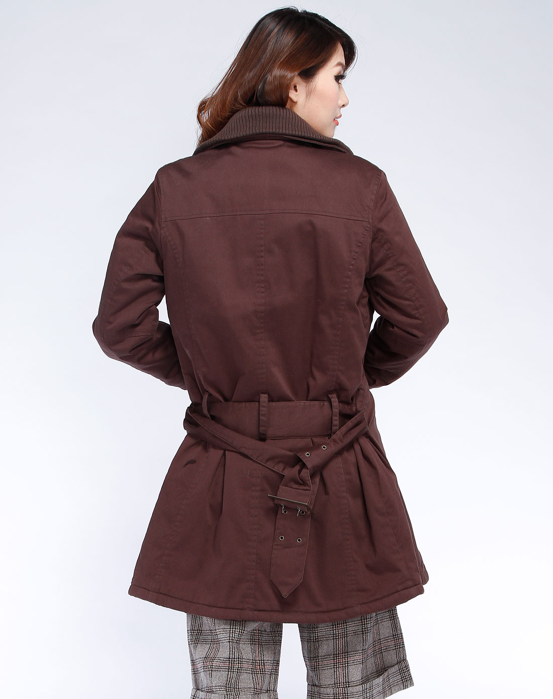 女款深褐色时尚休闲长袖大衣
