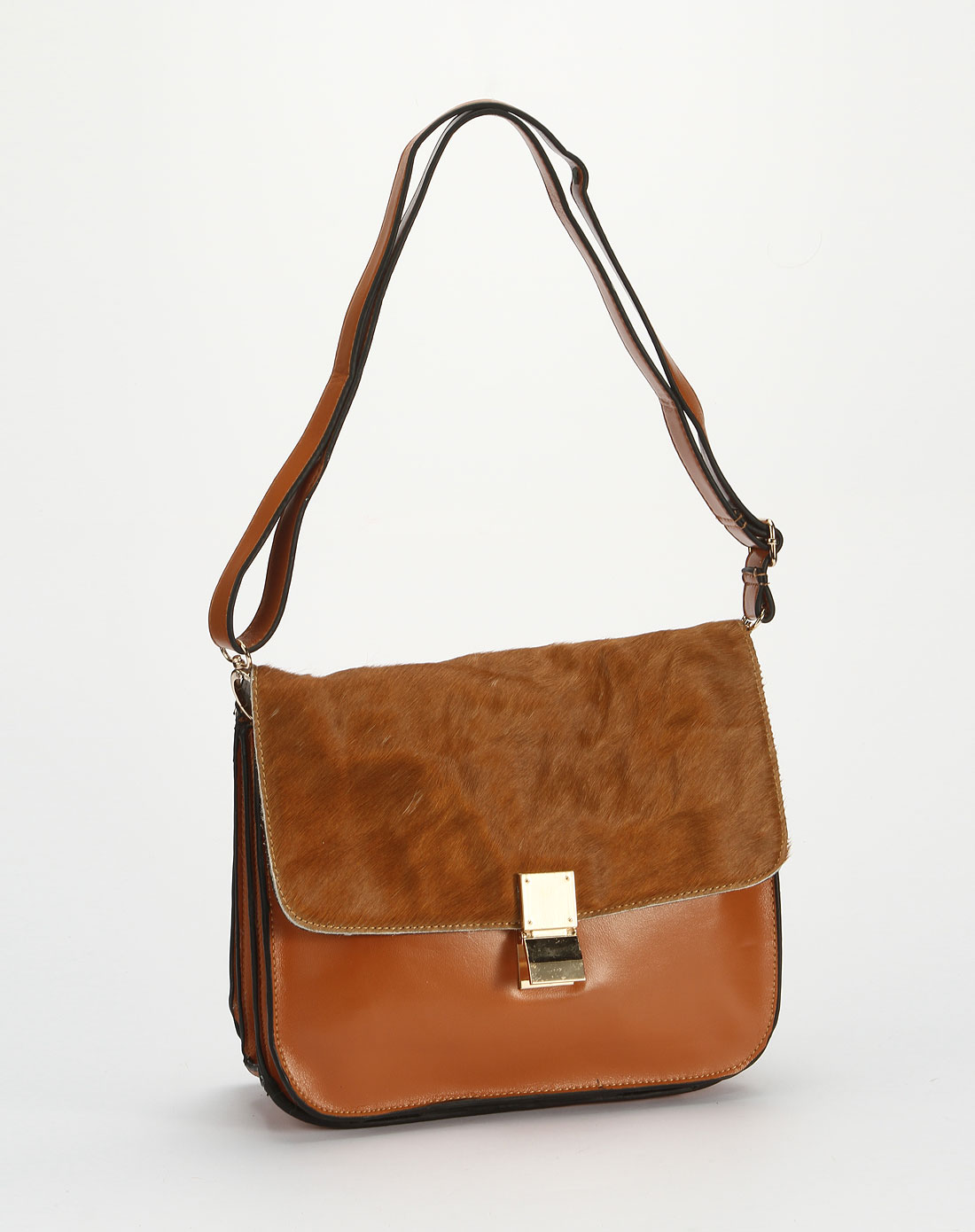 橙棕色软牛皮马毛小挎包