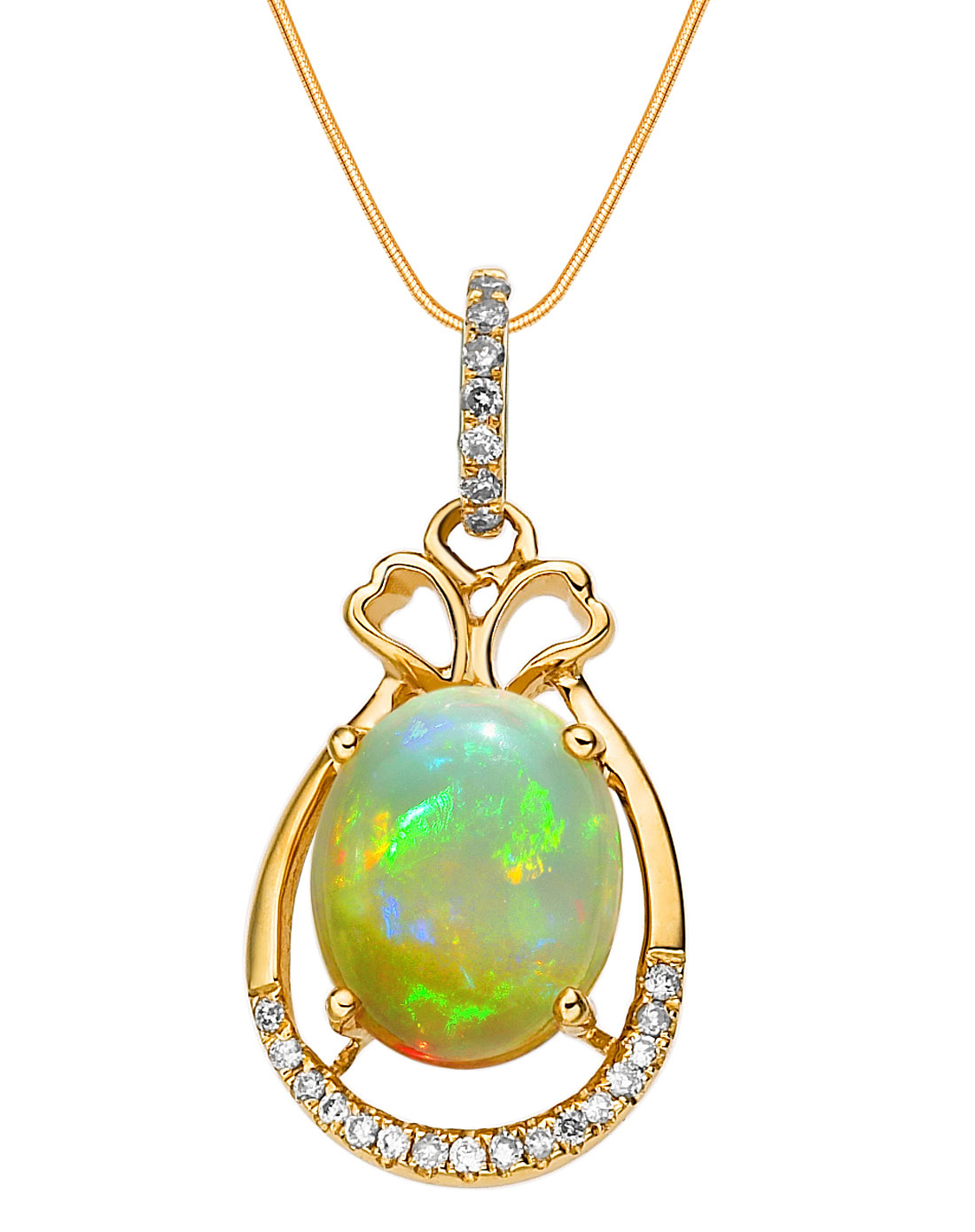 18k金镶欧泊钻石吊坠