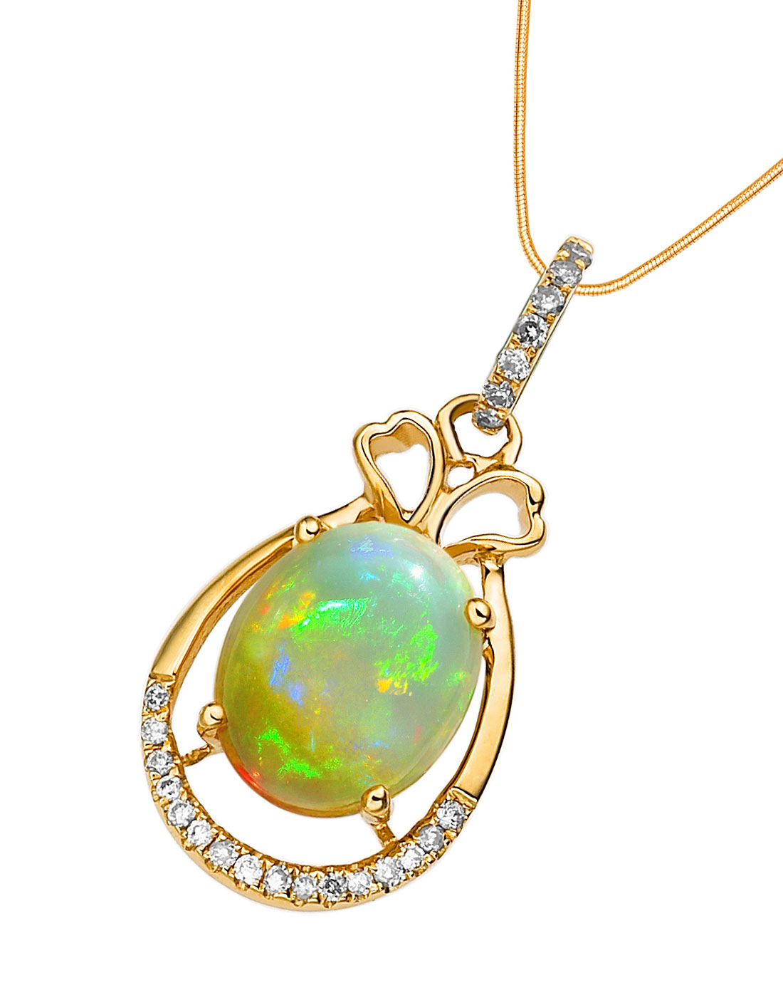 18k金镶欧泊钻石吊坠