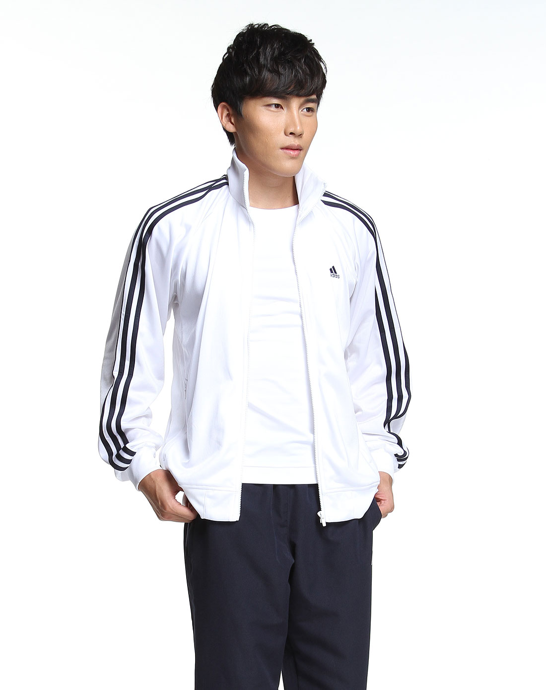 阿迪达斯adidas 男装舒适透气白色长袖运动外套