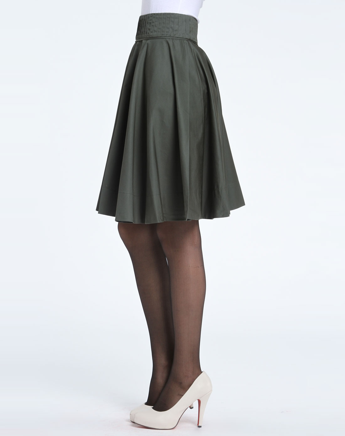 女款深绿色腰头竖踏克腰中裙