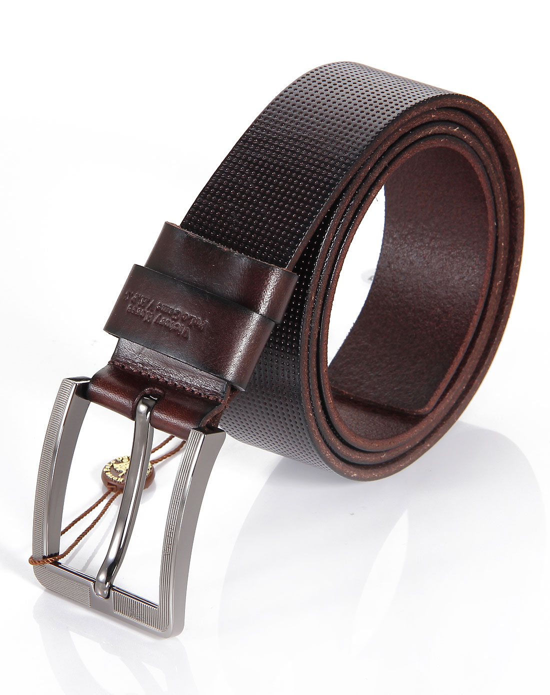 男款深啡头层牛皮针扣带皮带