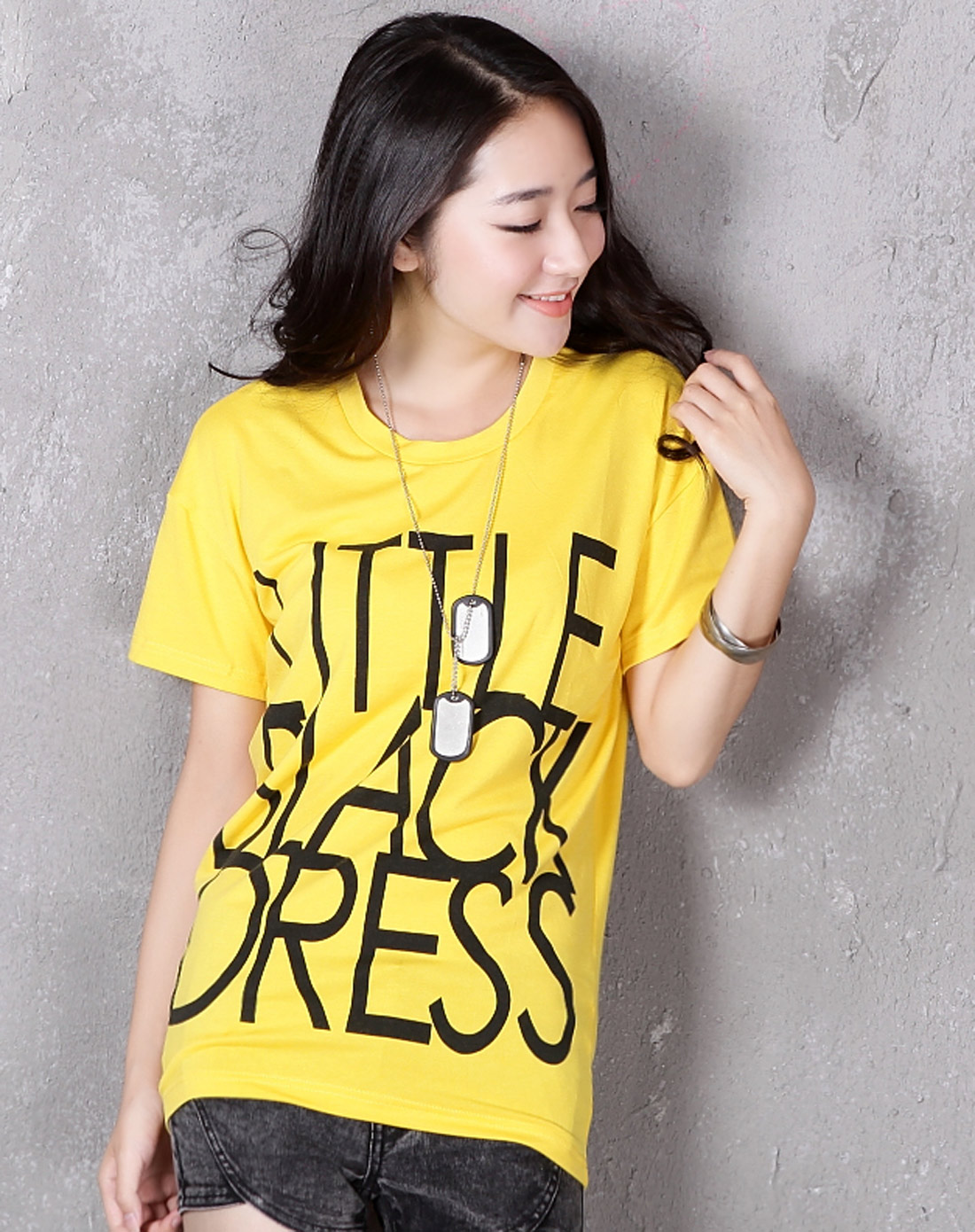 韩都衣舍hstyle女上装专场-黄字母t恤