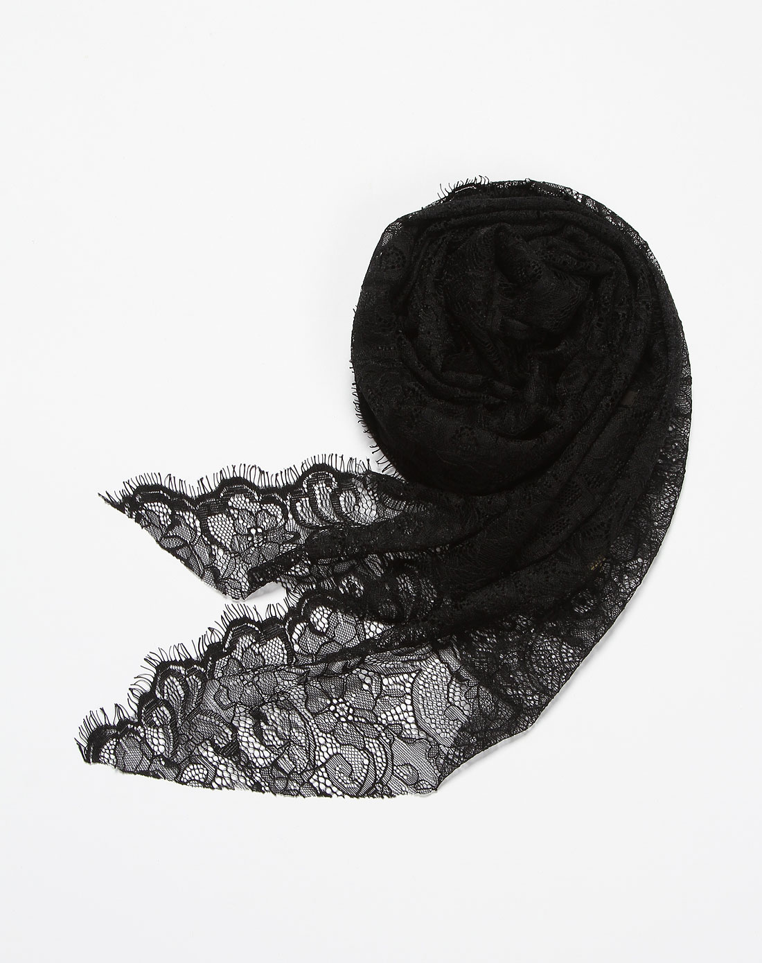 蕾丝花纹黑色长围巾