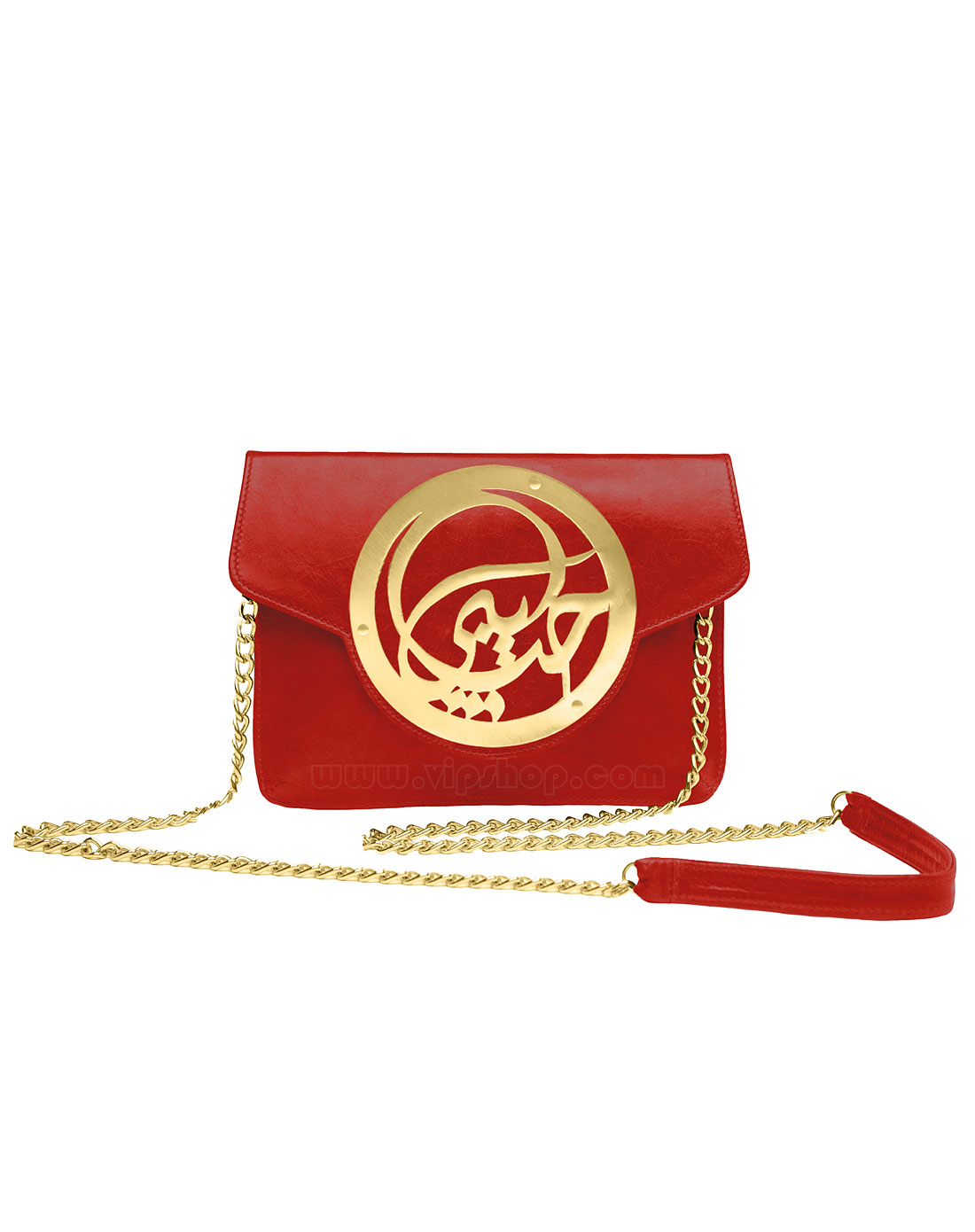 精致皮具荟萃专场-dareen hakim 红色真皮my love希伯来文单肩包