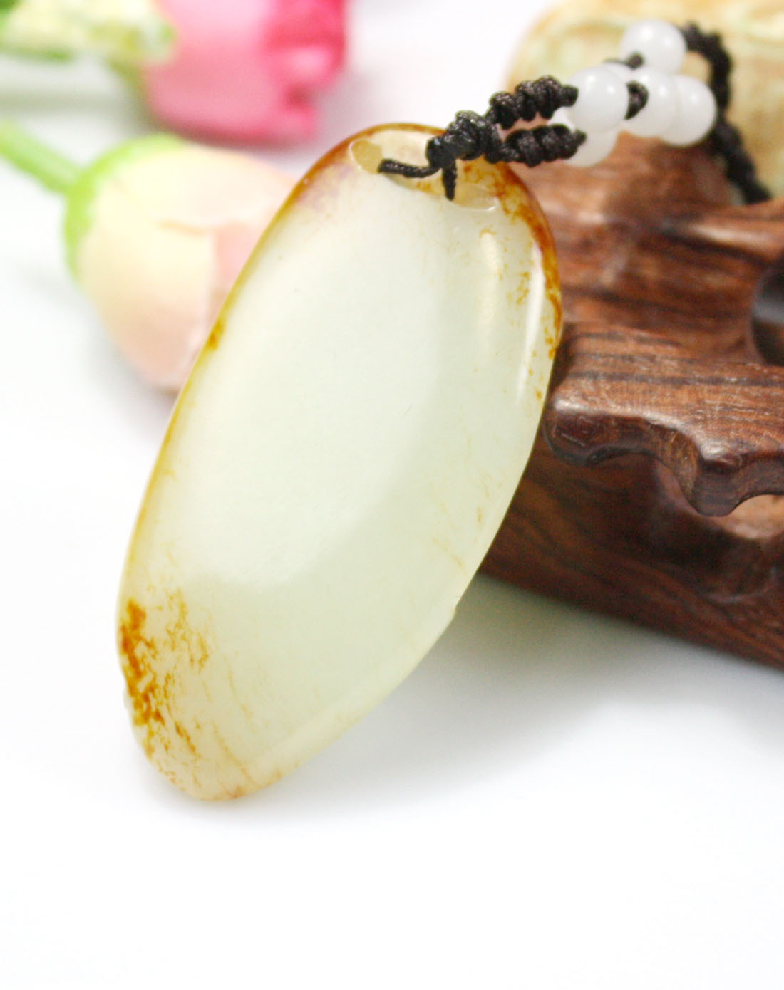 俏色天然和田玉原石雕刻蝙蝠竹节吊坠