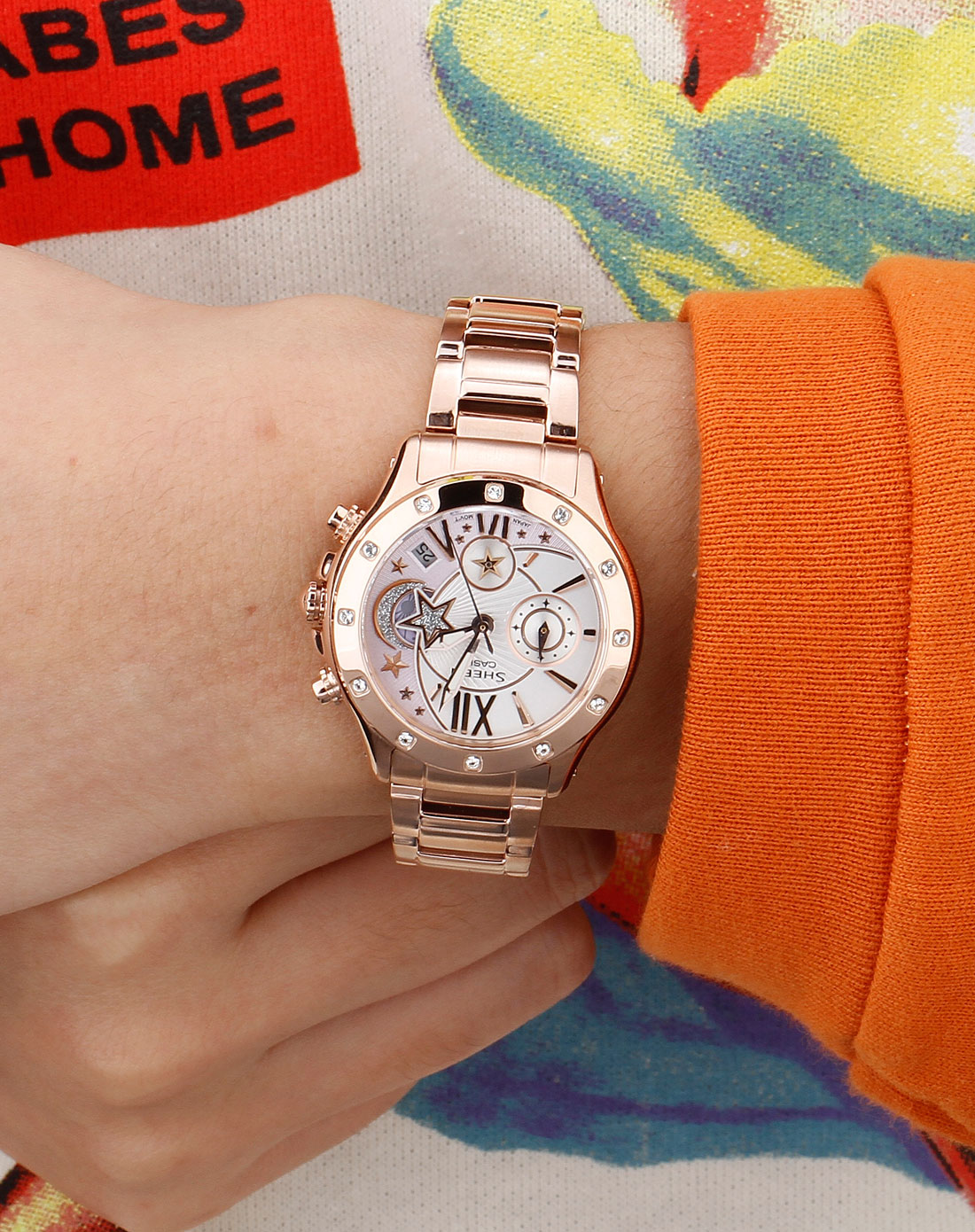 sheen女款香槟色玻璃水晶优雅手表