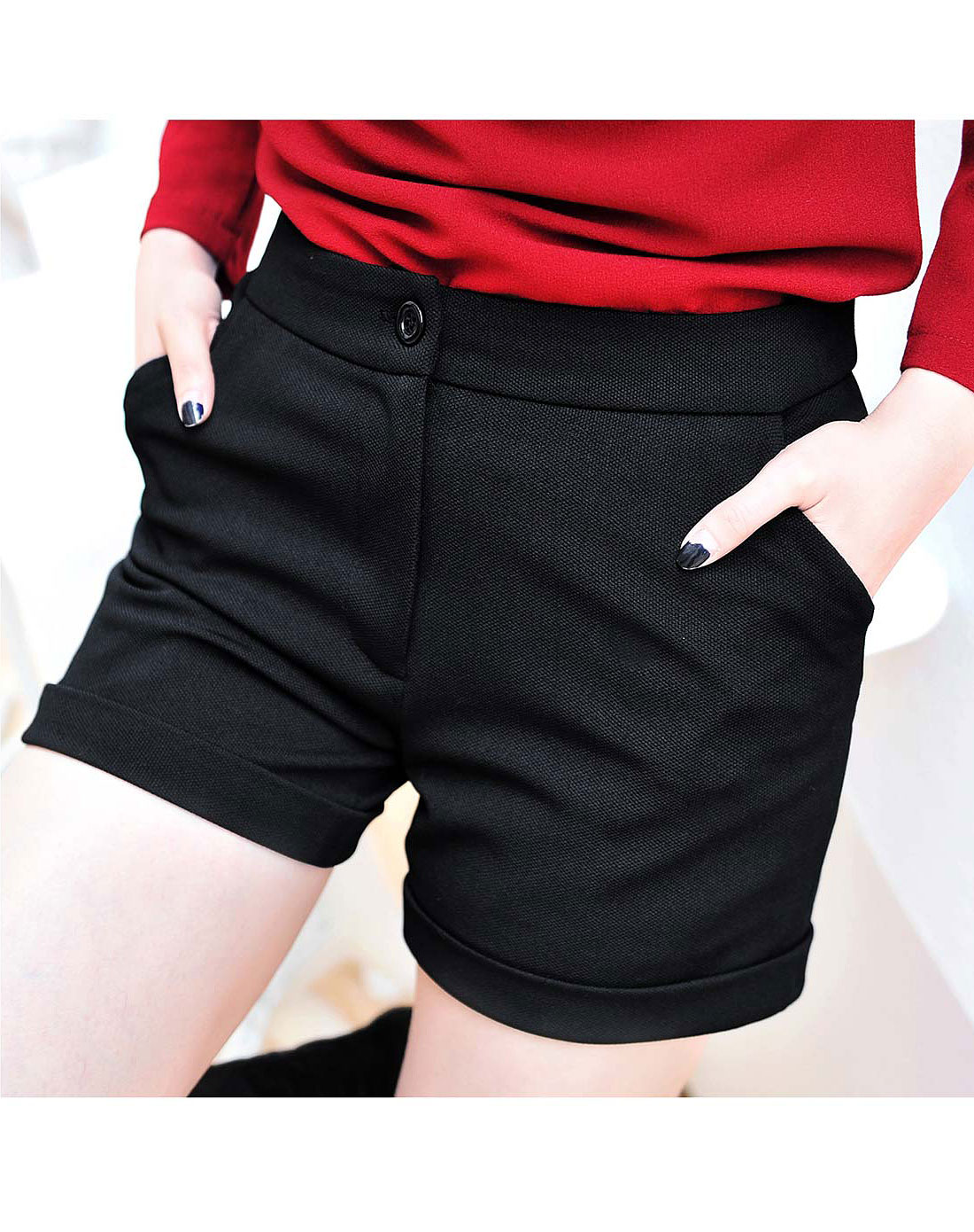 meyeeka 黑色中腰休闲短裤