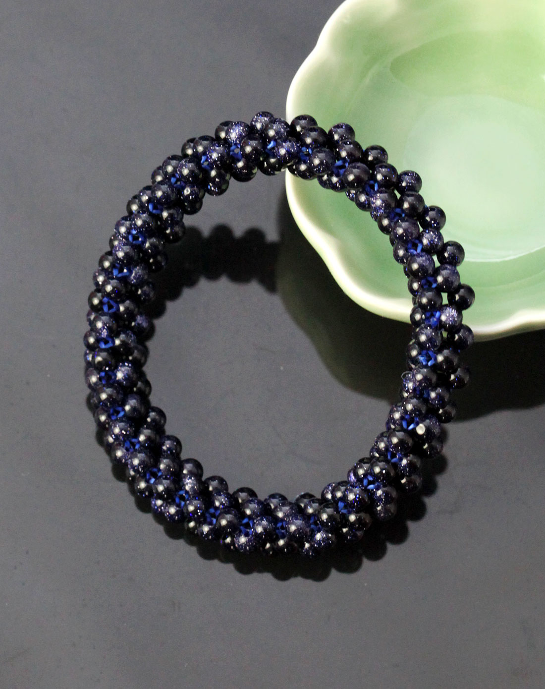 女款蓝砂石4mm编织手链