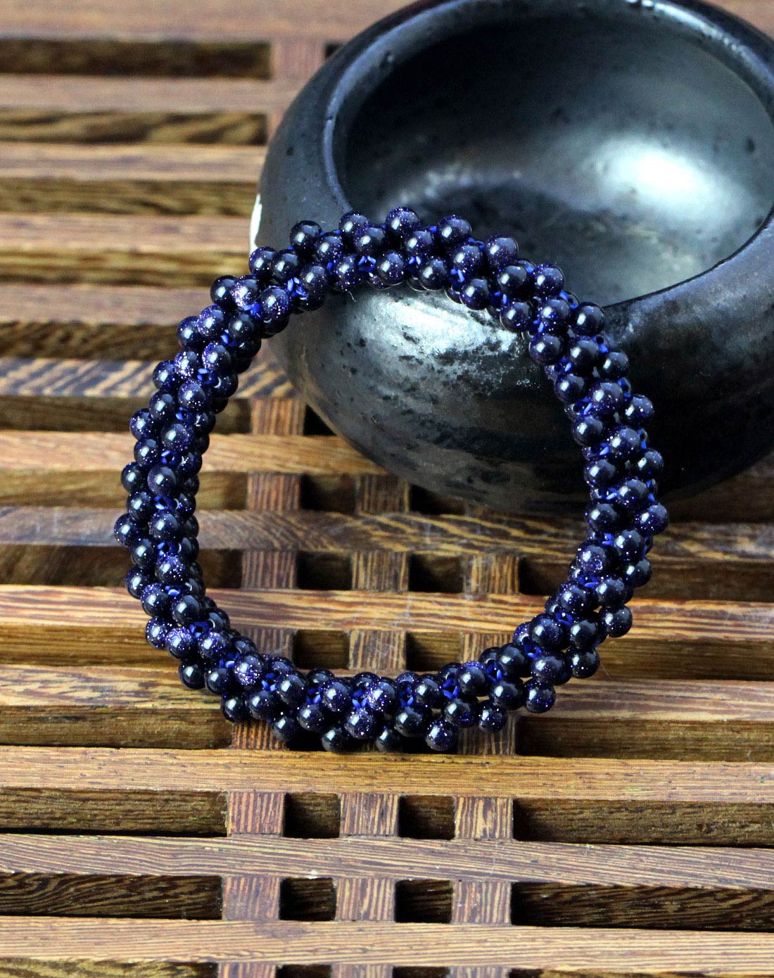 女款蓝砂石4mm编织手链