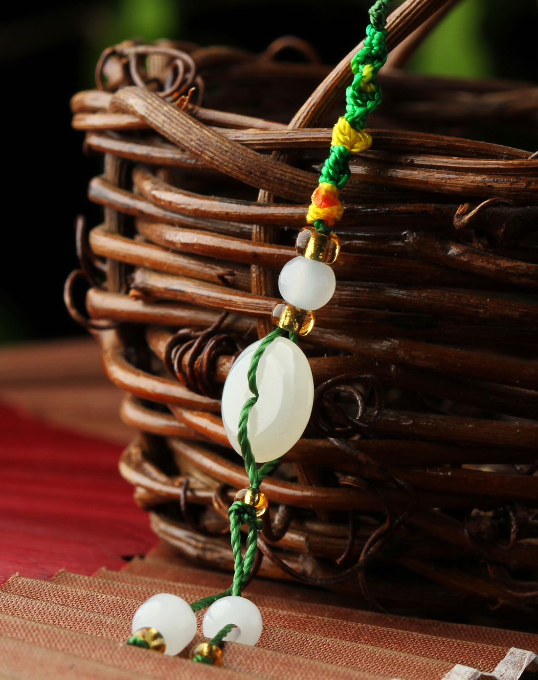 和田玉彩色平安扣手机链包坠