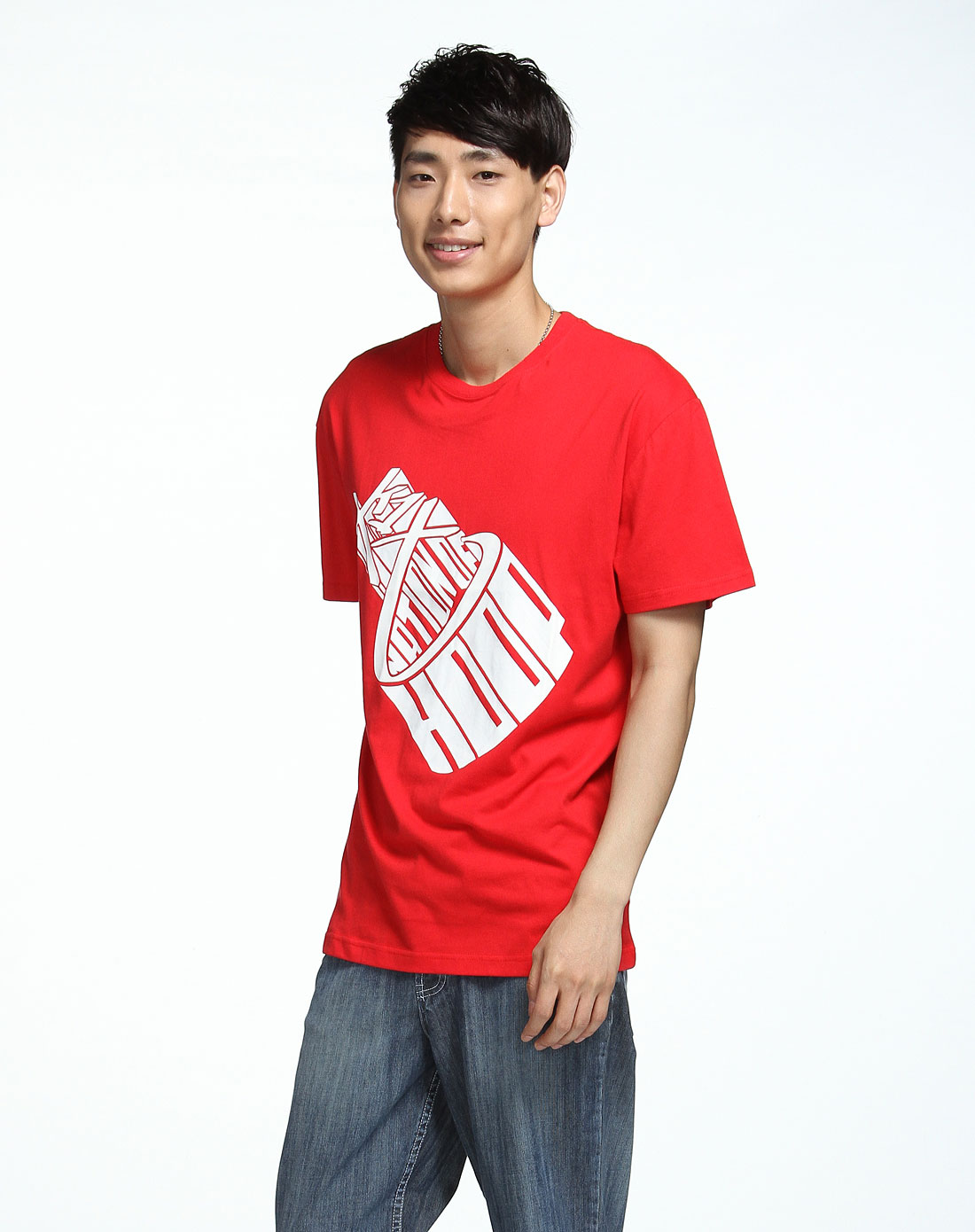 男款抽象烫印logo红色短袖t恤