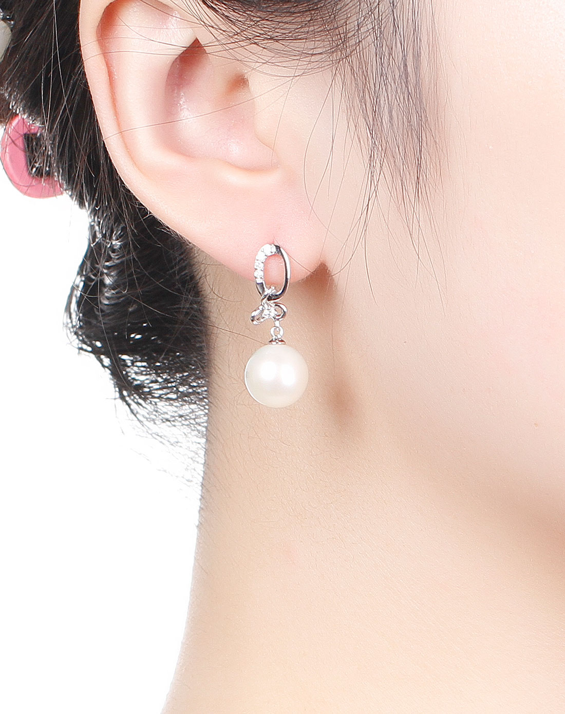 白色925银淡水珍珠耳环