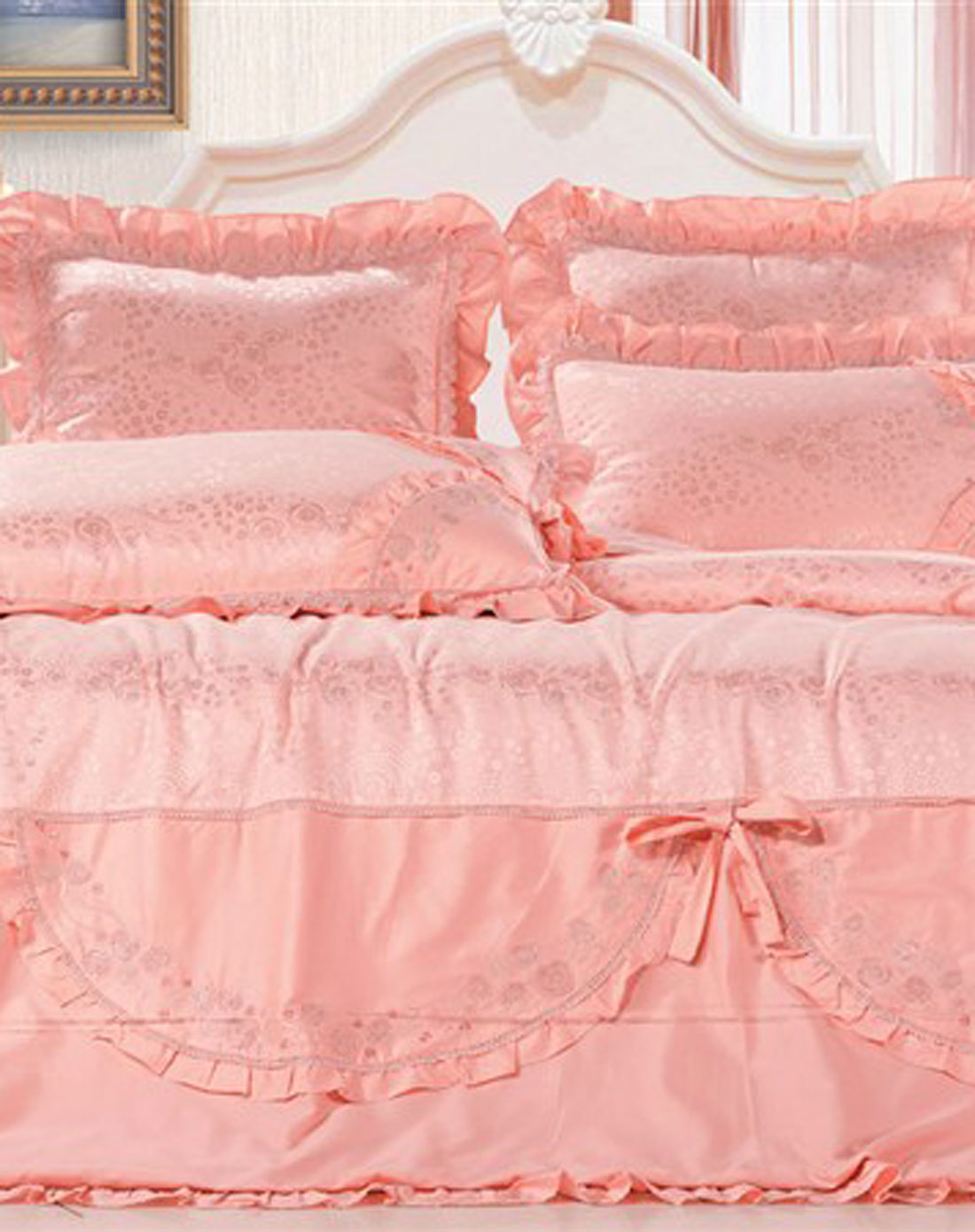 粉雕玉琢提花绣花床品六件套1.5m