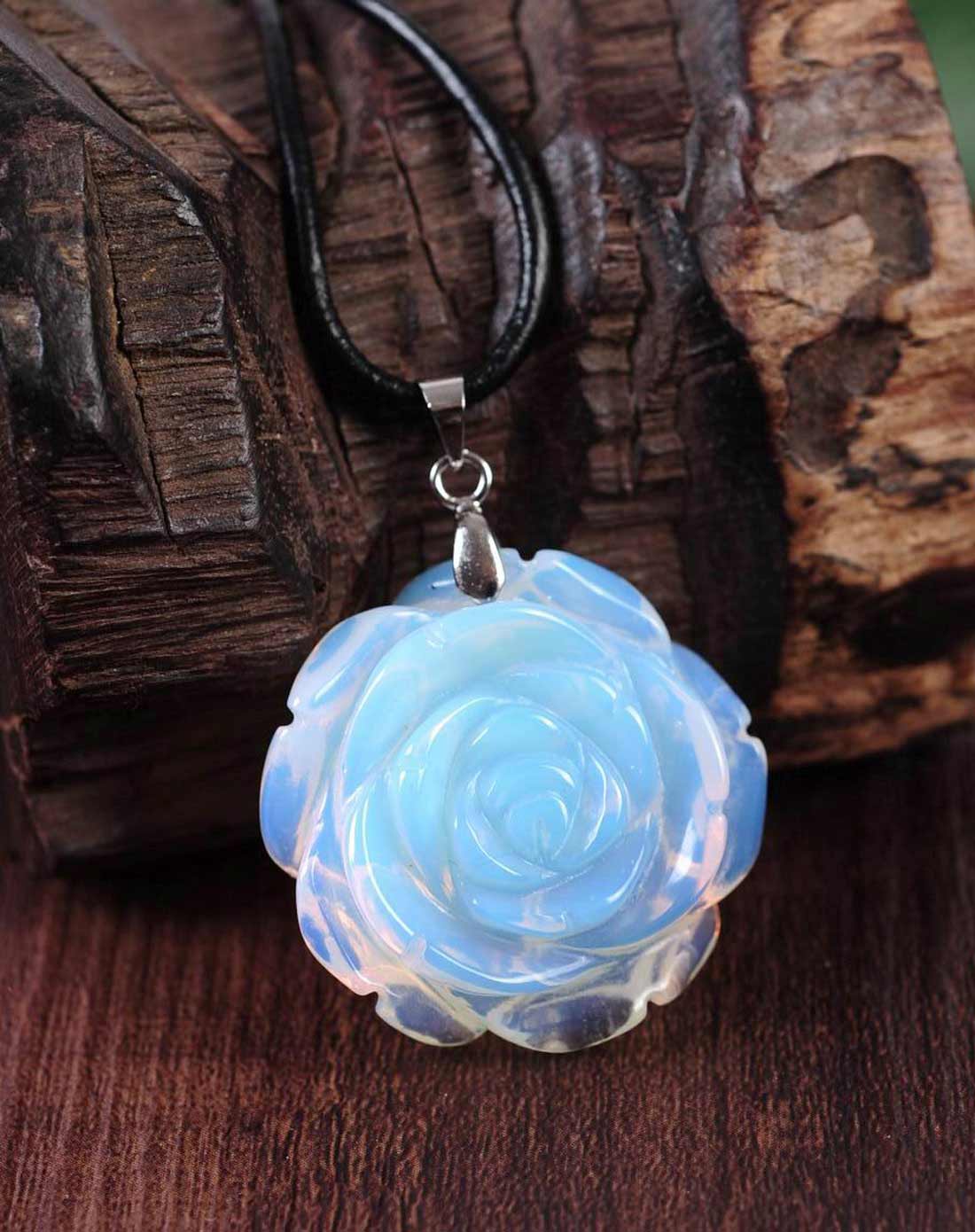 女款彩色天然蛋白石玫瑰花项链