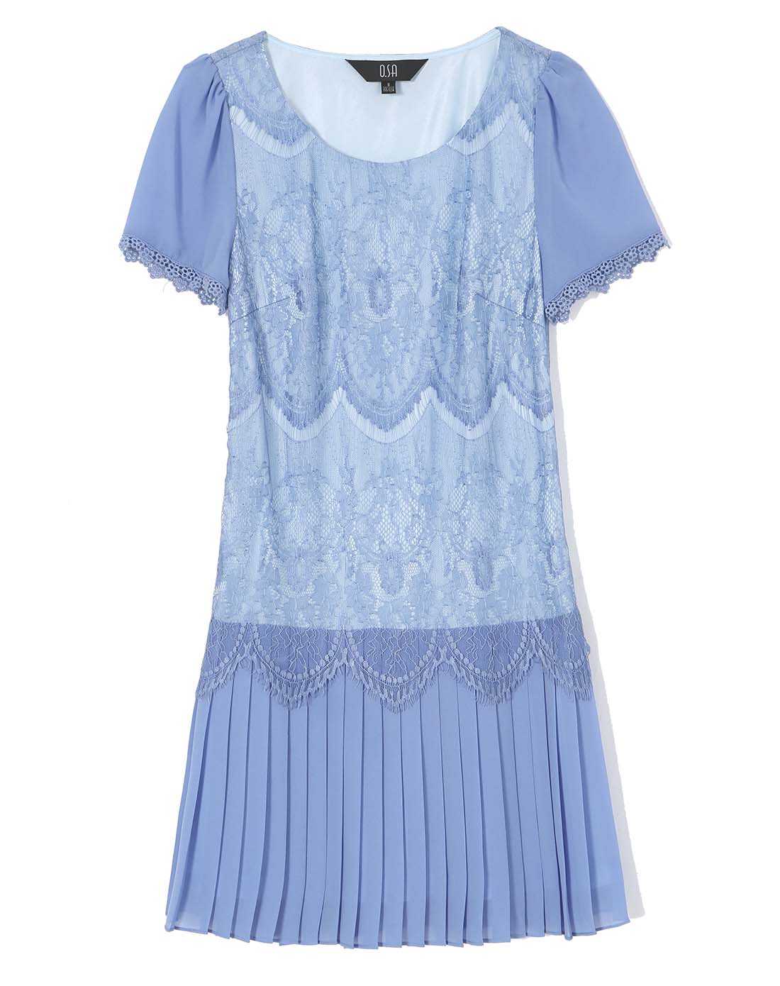 粉蓝色雪纺短袖连衣裙