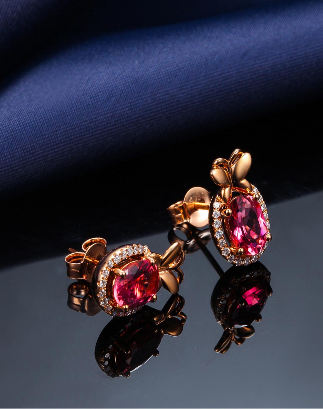 玫瑰18k金碧玺耳钉